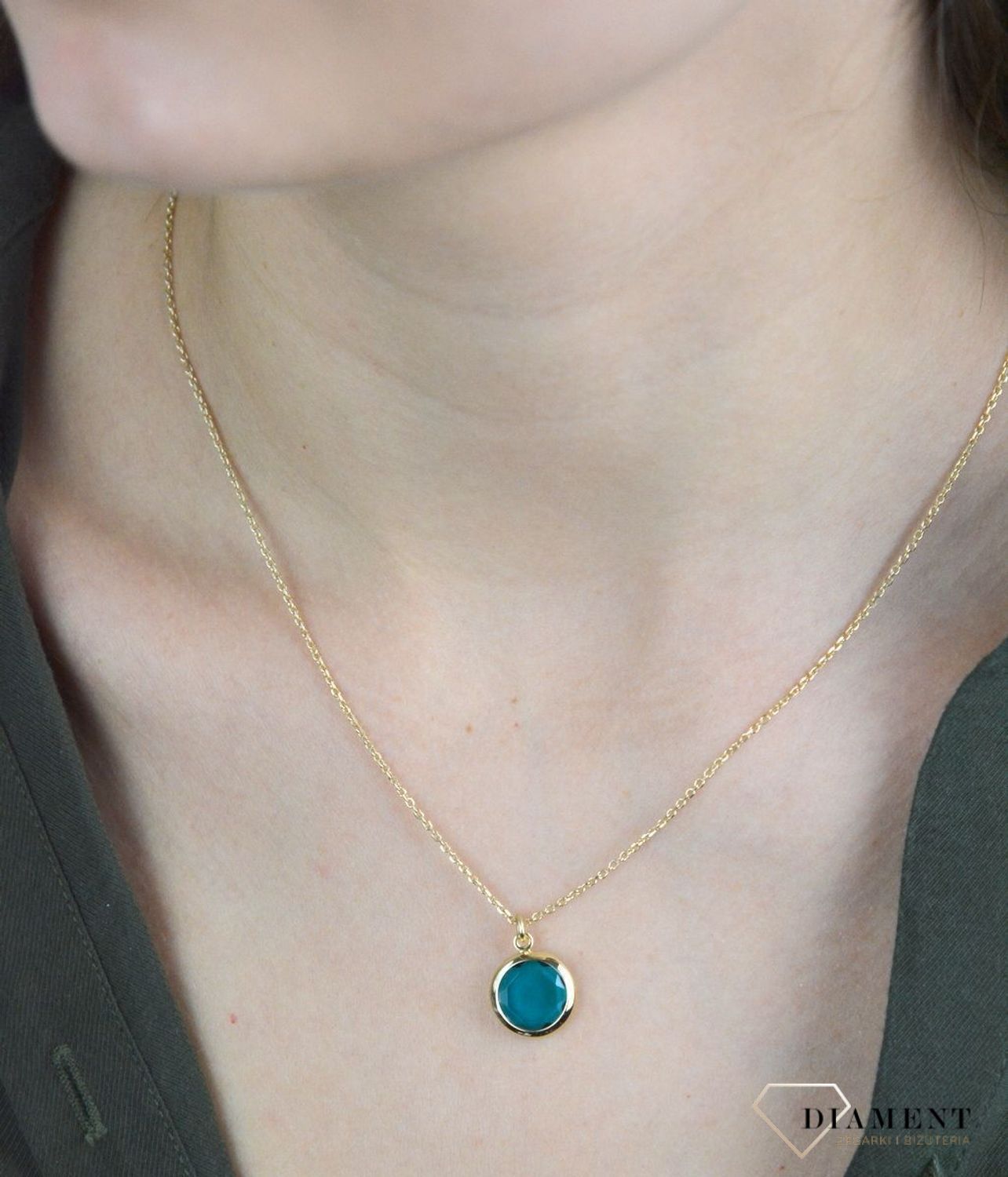 Pozłacany Naszyjnik Dall'acqua okrągła zawieszka z turkusową cyrkonią DIA-NSZ-H4065973TUR-925.  Pozłacana 24 ct złotem Włoska biżuteria Dall'acqua z kolekcji Sublime to biżuteria, która zachwyci każdą obdarowaną kobietę. Nasz.jpg