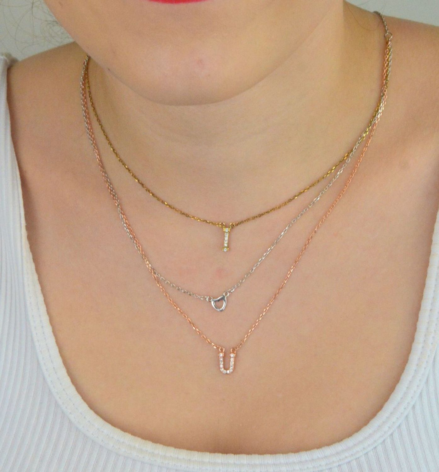 Srebrny naszyjnik celebrytka trzy łańcuszki 'Trójkolorowe ILOVEYOU' DIA-NSZ-ILOVEYOU1-925.jpg