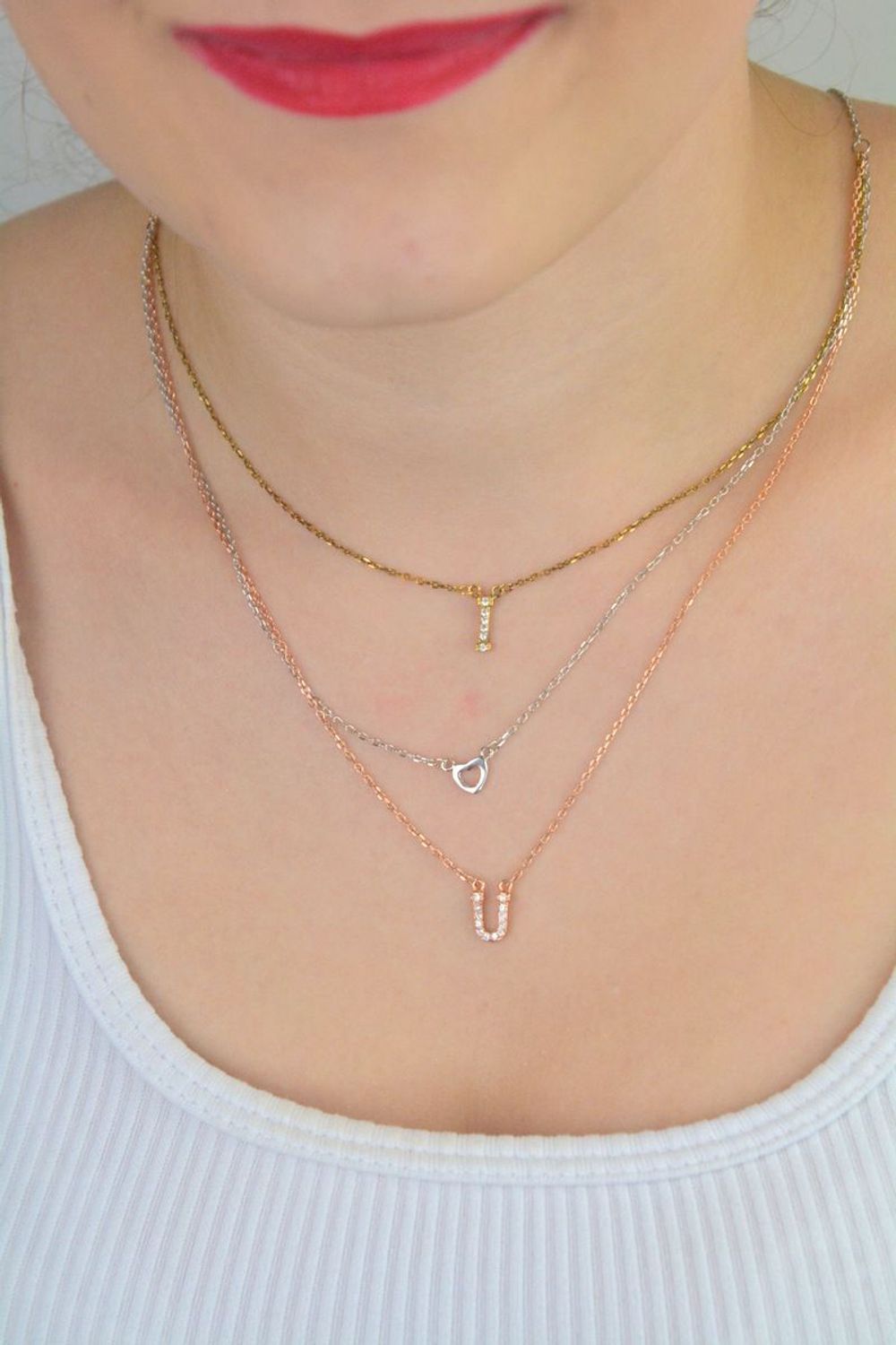 Srebrny naszyjnik celebrytka trzy łańcuszki 'Trójkolorowe ILOVEYOU' DIA-NSZ-ILOVEYOU1-925.jpg