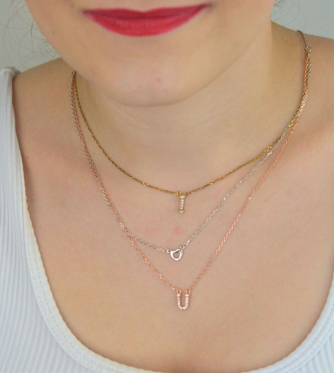 Srebrny naszyjnik celebrytka trzy łańcuszki 'Trójkolorowe ILOVEYOU' DIA-NSZ-ILOVEYOU1-925.jpg