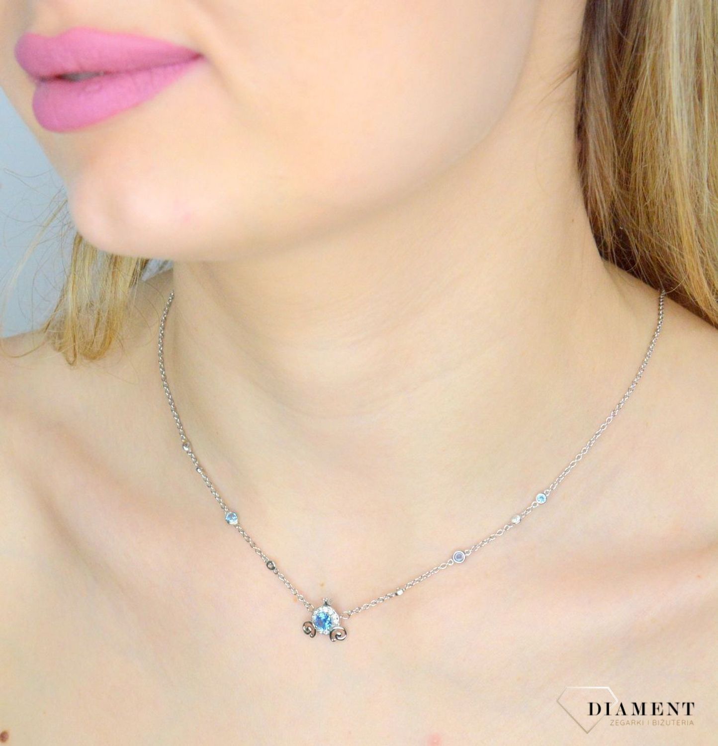 Srebrny naszyjnik damski celebrytka z niebieską cyrkonią 42 cm DIA-NSZ-IM0040922NSR-925 (1).jpg