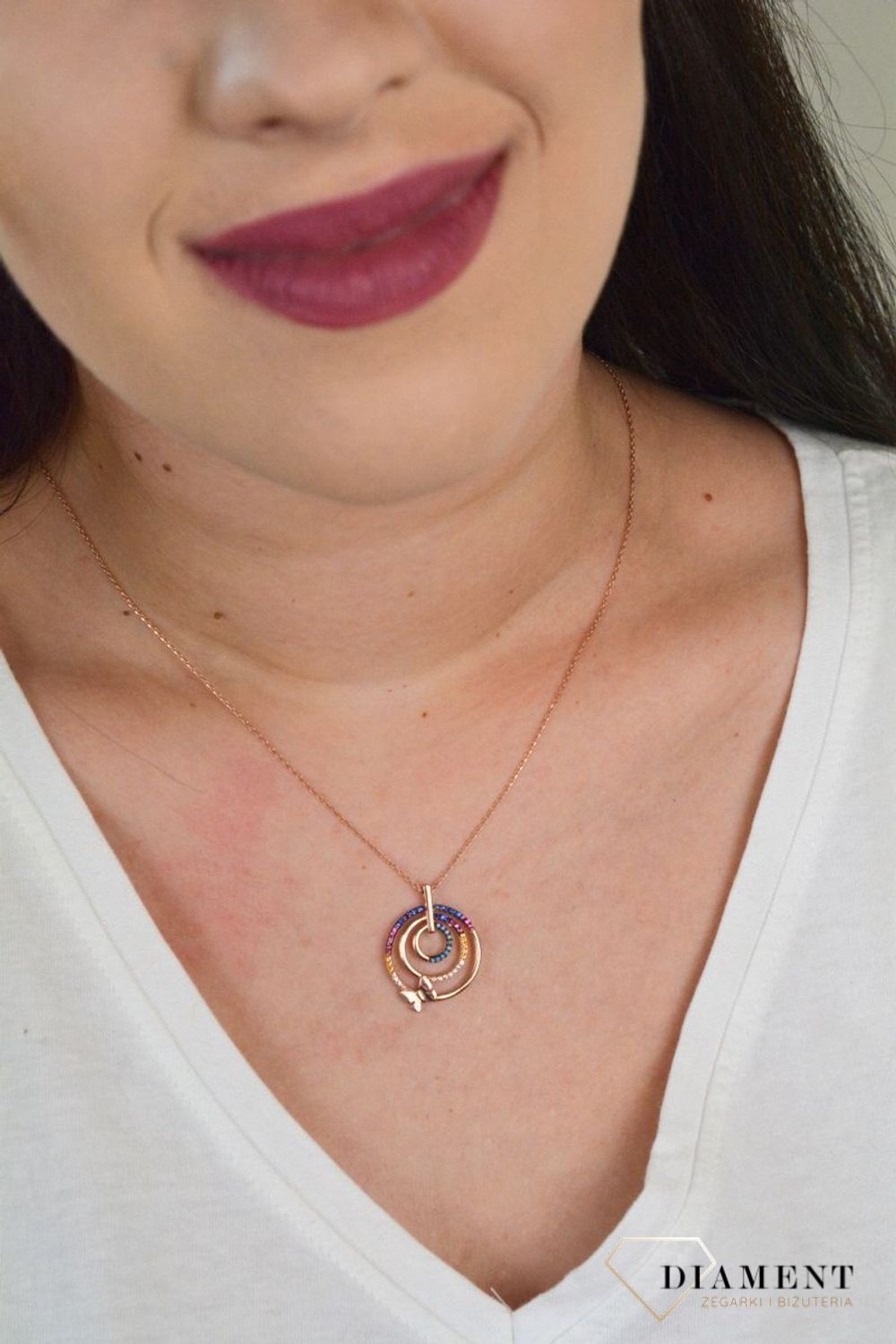 Srebrny naszyjnik celebrytka 'Kolorowe kółko z motylkiem' kolorowa cyrkonia DIA-NSZ-KAMIENIE1-925.jpg