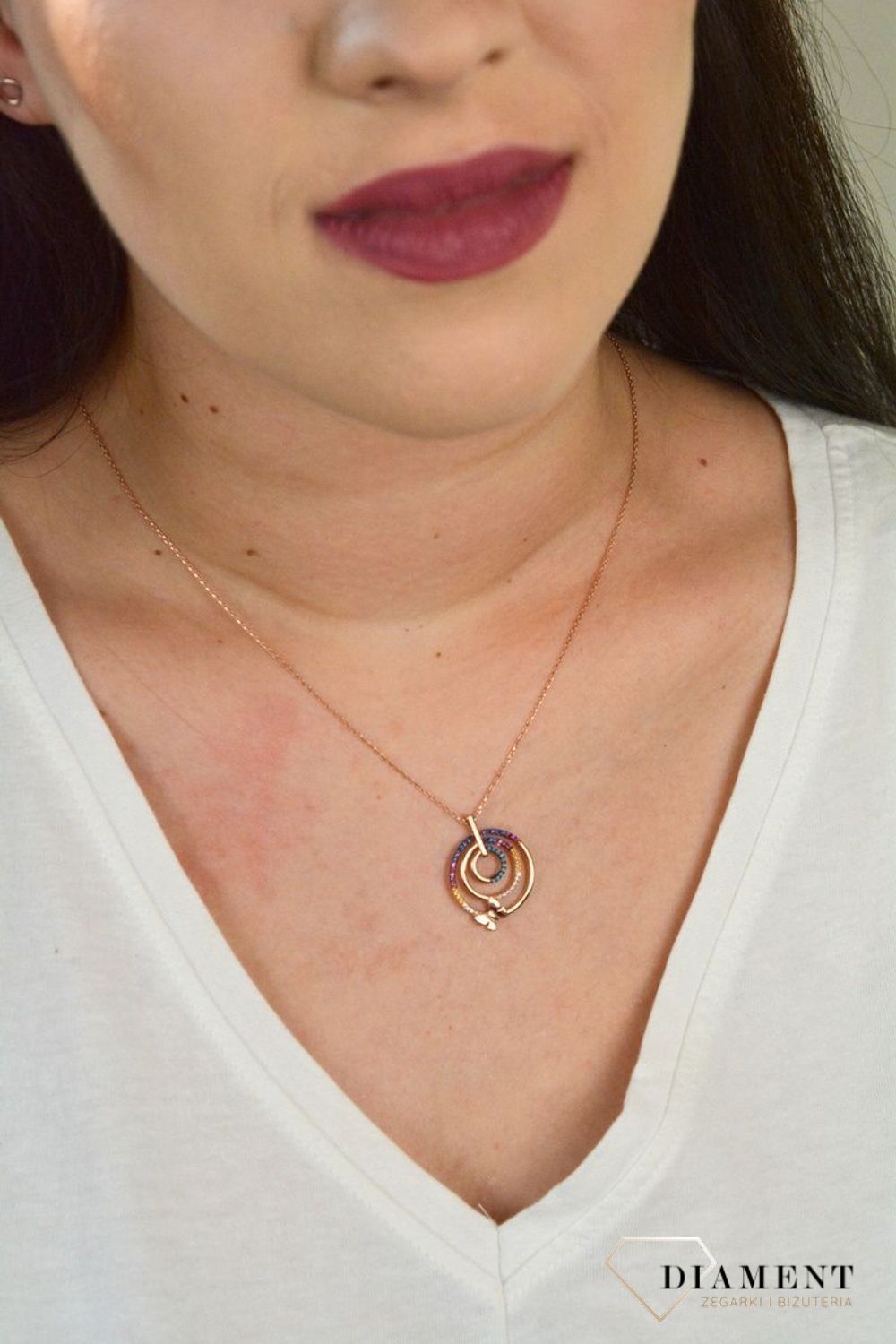 Srebrny naszyjnik celebrytka 'Kolorowe kółko z motylkiem' kolorowa cyrkonia DIA-NSZ-KAMIENIE1-925.jpg