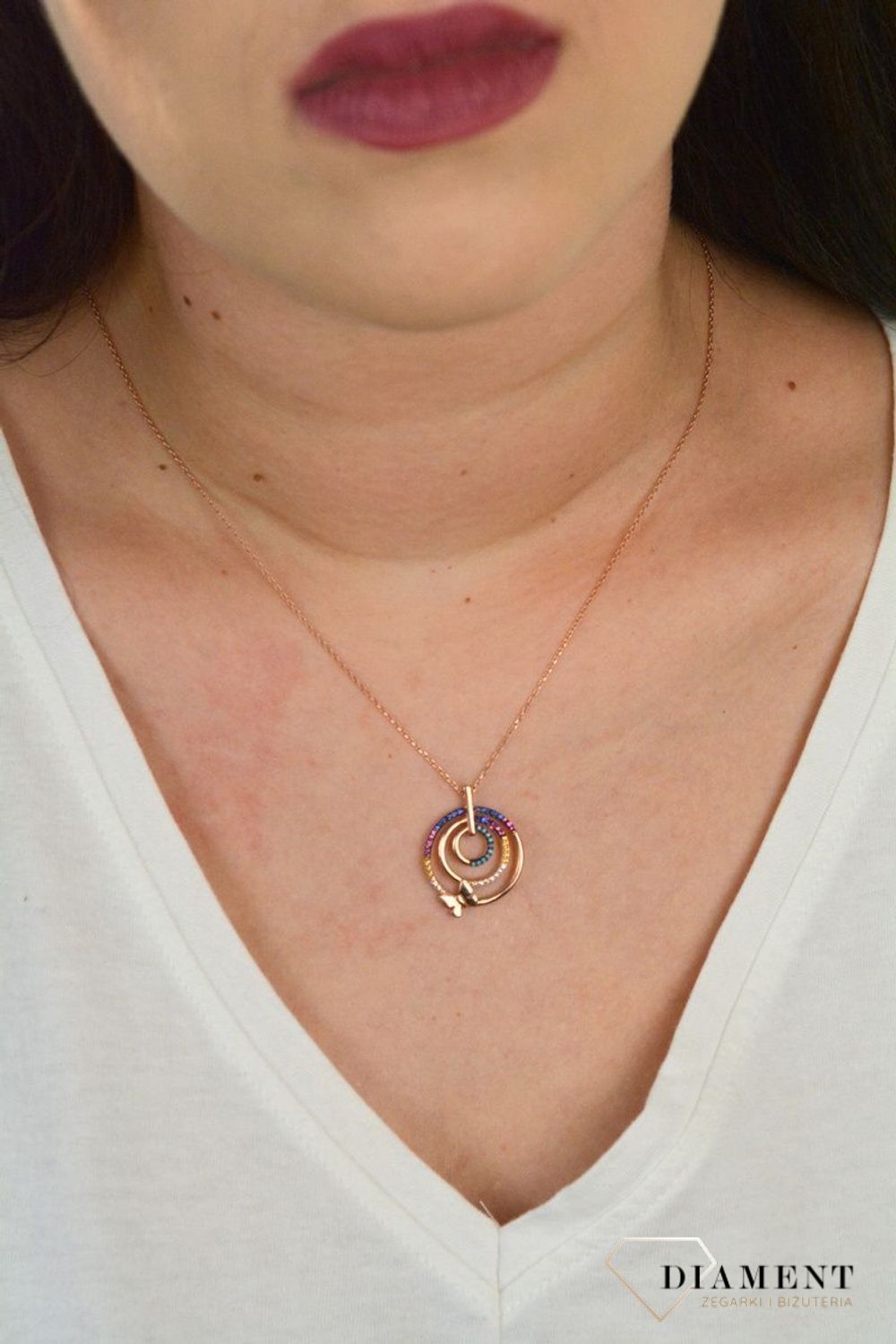 Srebrny naszyjnik celebrytka 'Kolorowe kółko z motylkiem' kolorowa cyrkonia DIA-NSZ-KAMIENIE1-925.jpg