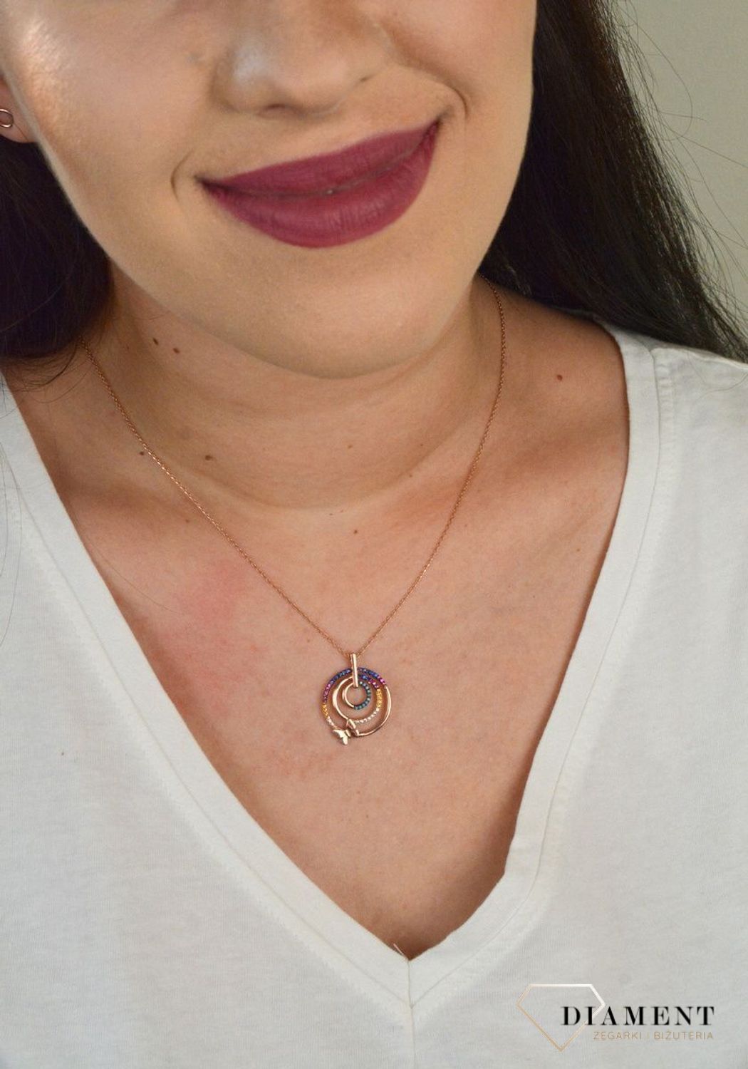 Srebrny naszyjnik celebrytka 'Kolorowe kółko z motylkiem' kolorowa cyrkonia DIA-NSZ-KAMIENIE1-925.jpg