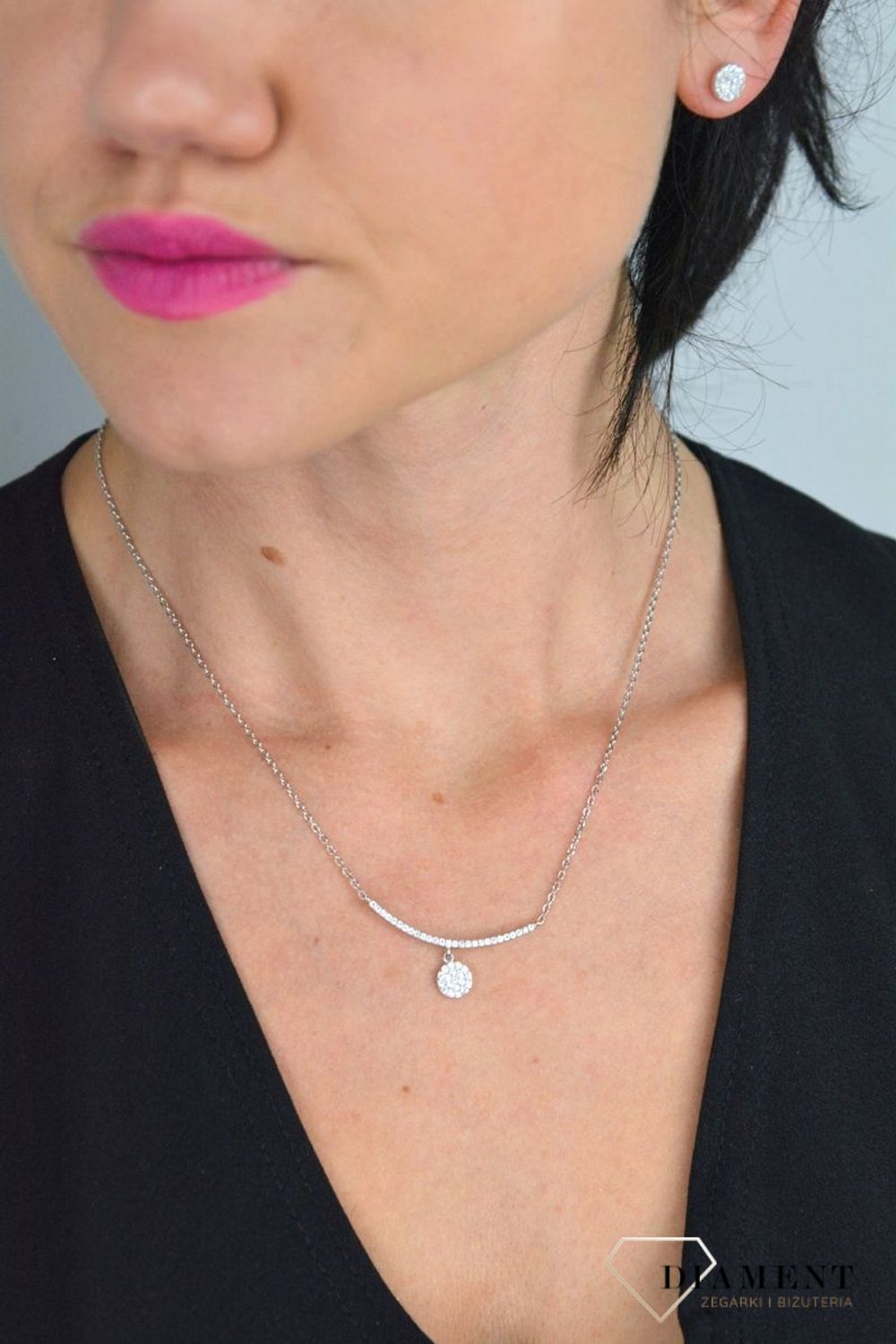 Srebrny naszyjnik celebrytka patyczek z kółkiem w cyrkoniach DIA-NSZ-KOLKO-CYRKONIE-925.jpg