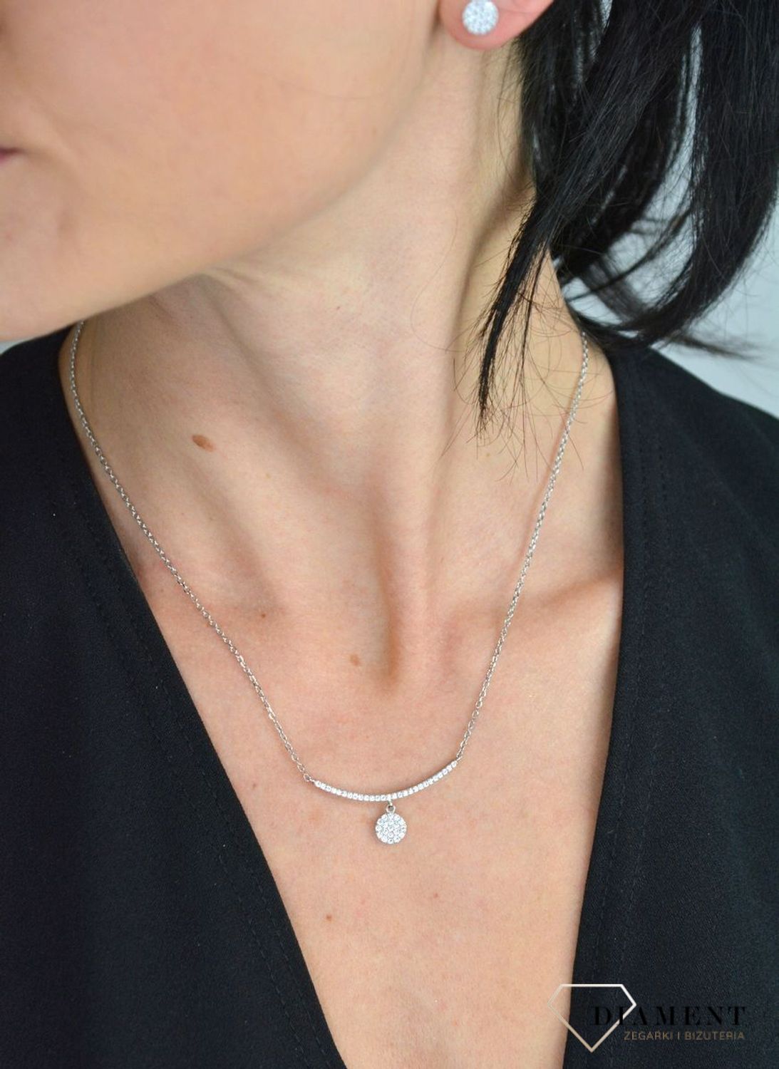 Srebrny naszyjnik celebrytka patyczek z kółkiem w cyrkoniach DIA-NSZ-KOLKO-CYRKONIE-925.jpg