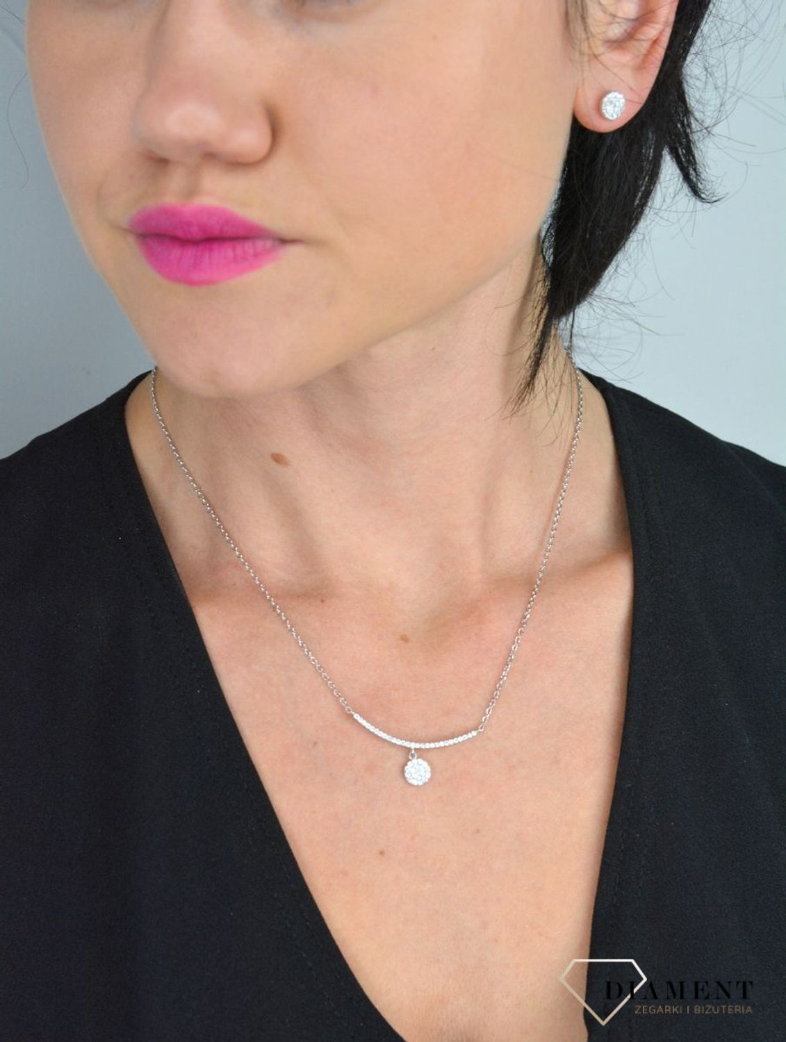 Srebrny naszyjnik celebrytka patyczek z kółkiem w cyrkoniach DIA-NSZ-KOLKO-CYRKONIE-925.jpg