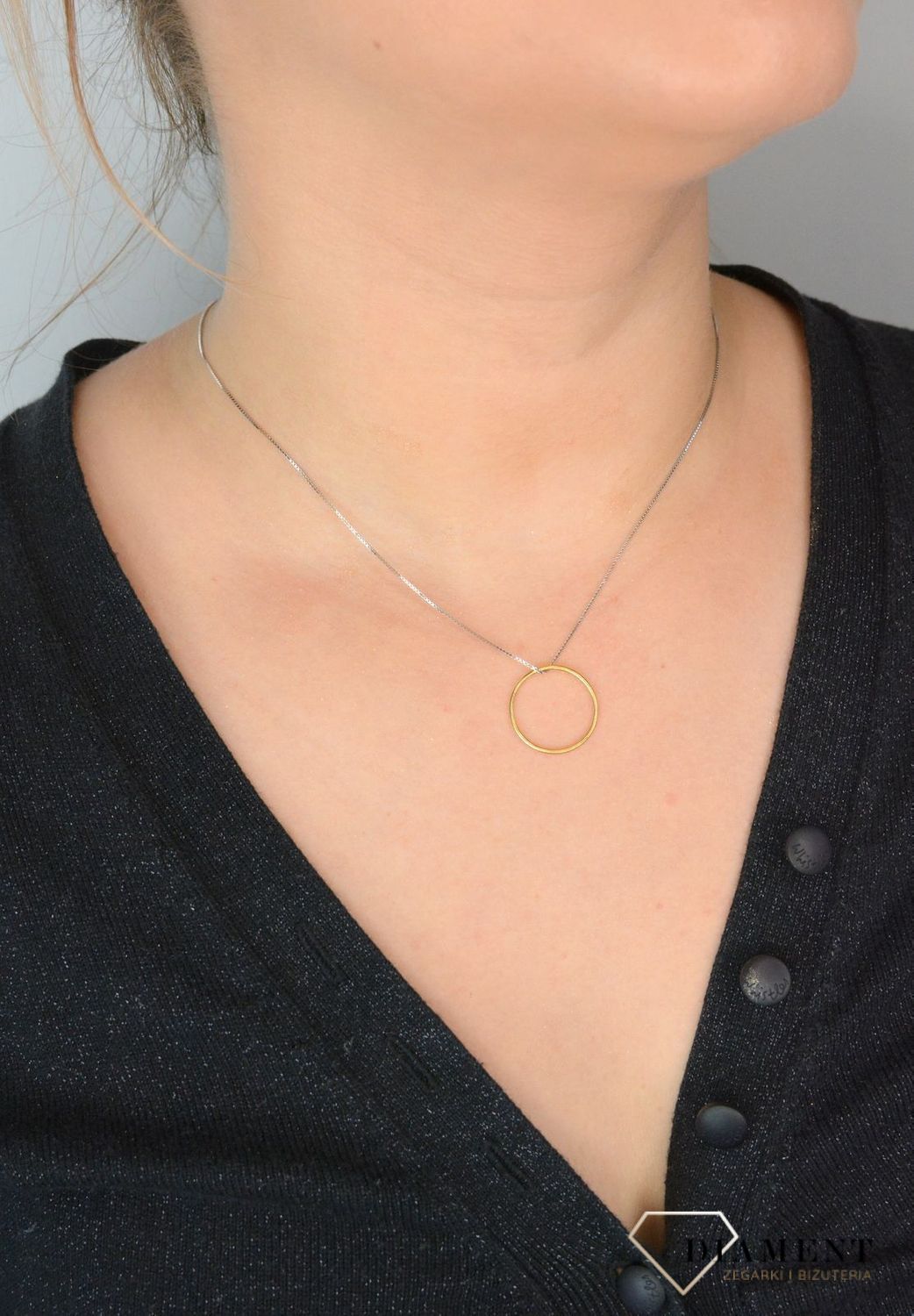 Srebrny naszyjnik celebrytka 'Pozłacane kółko' DIA-NSZ-KOLKO1-925.jpg