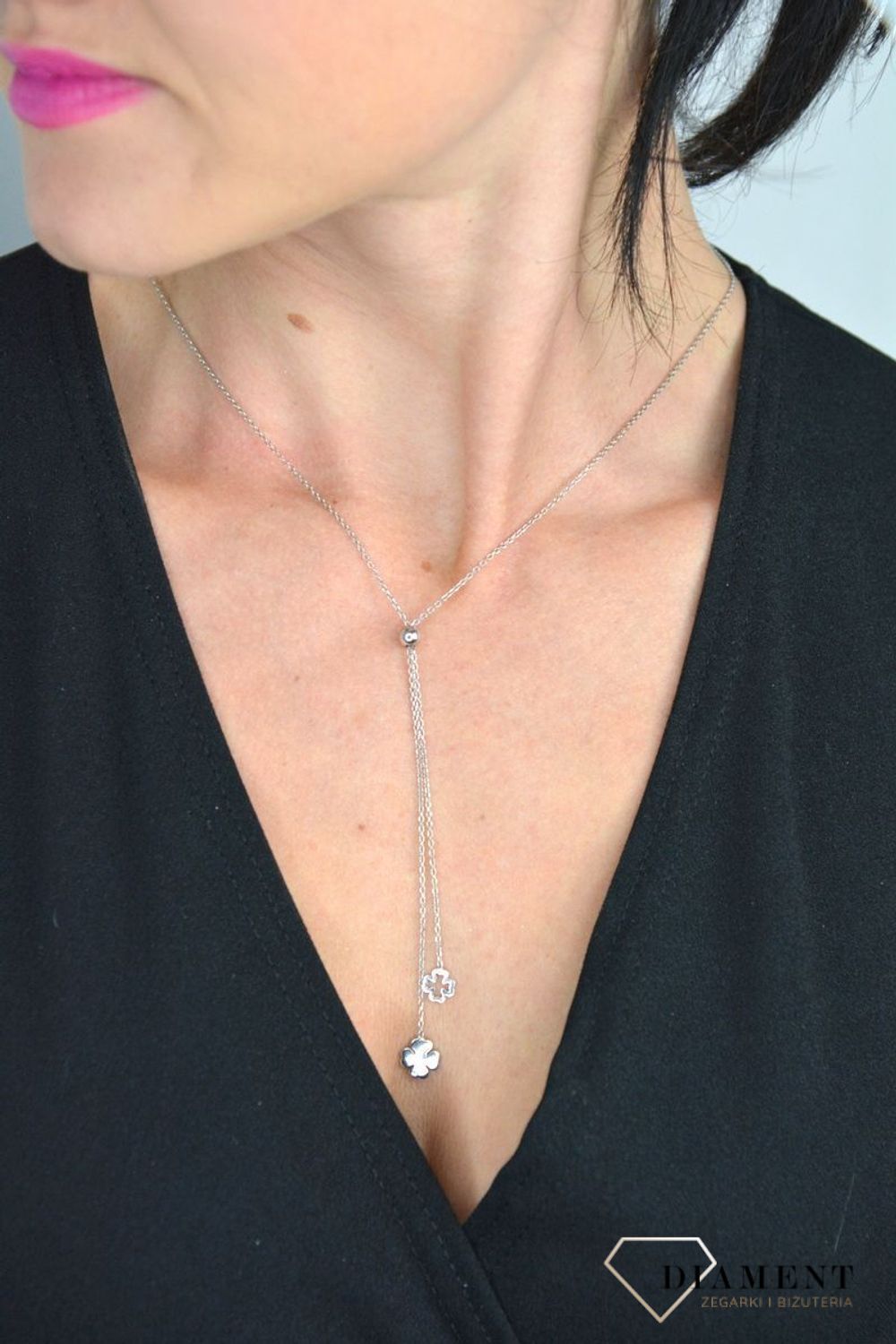 Srebrny naszyjnik celebrytka krawatka wiszące koniczynki DIA-NSZ-KONICZYNKA.jpg