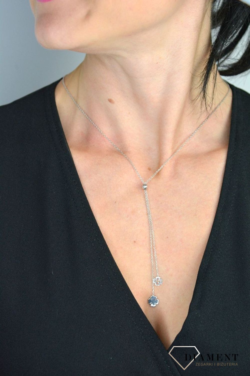 Srebrny naszyjnik celebrytka krawatka wiszące koniczynki DIA-NSZ-KONICZYNKA.jpg