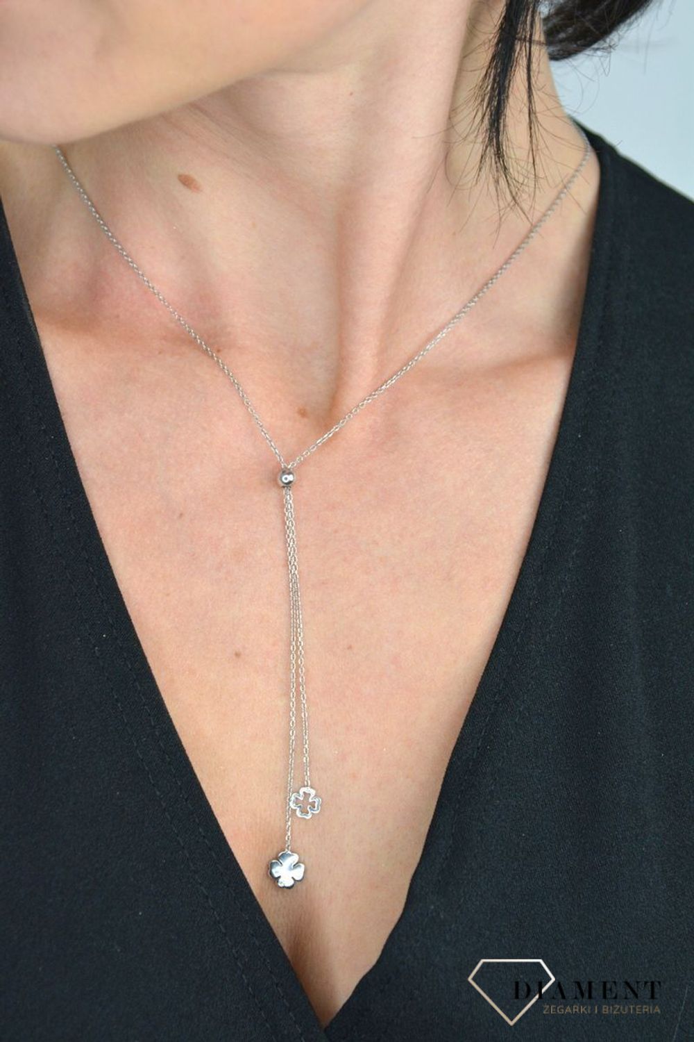 Srebrny naszyjnik celebrytka krawatka wiszące koniczynki DIA-NSZ-KONICZYNKA.jpg