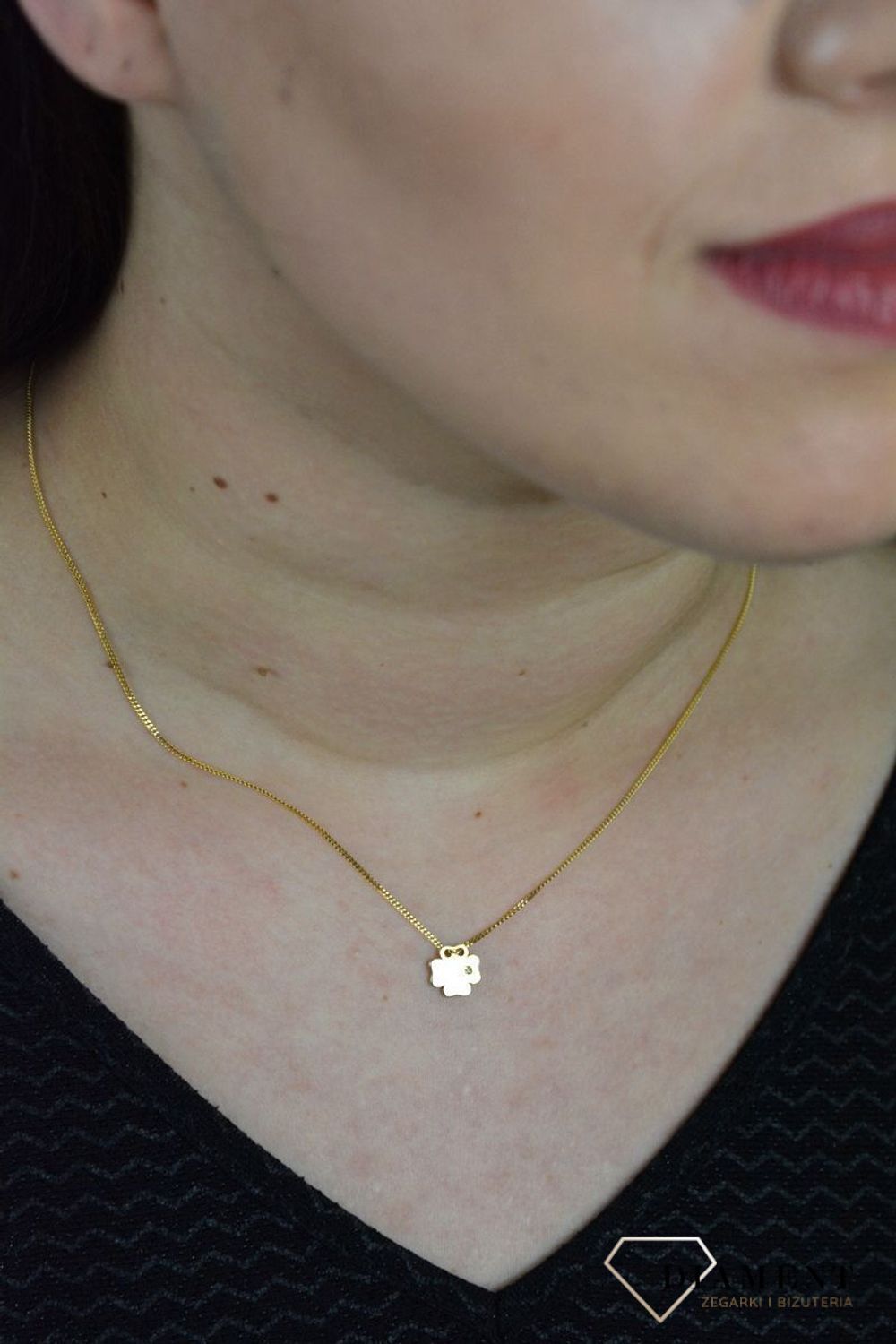Srebrny naszyjnik celebrytka pozłacana koniczynka z cyrkonią DIA-NSZ-KONICZYNKA13-925.jpg