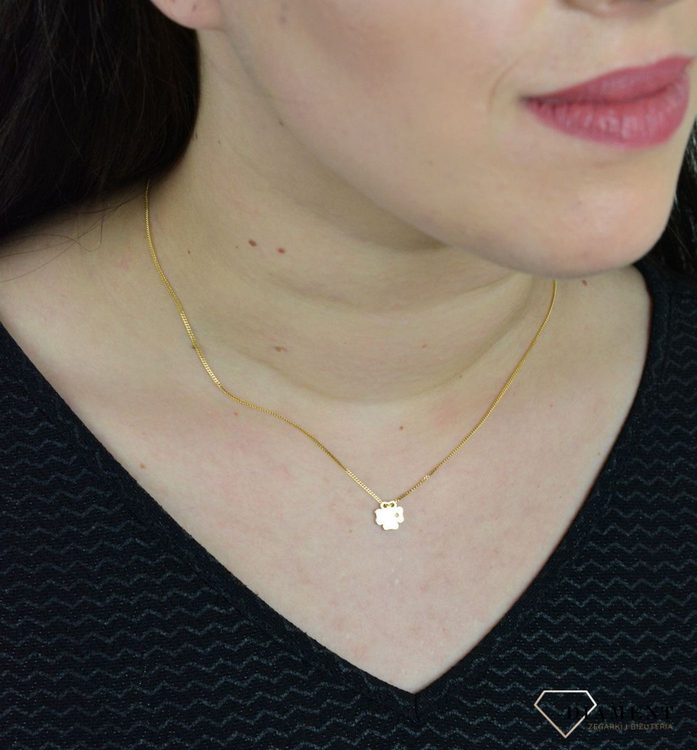 Srebrny naszyjnik celebrytka pozłacana koniczynka z cyrkonią DIA-NSZ-KONICZYNKA13-925.jpg