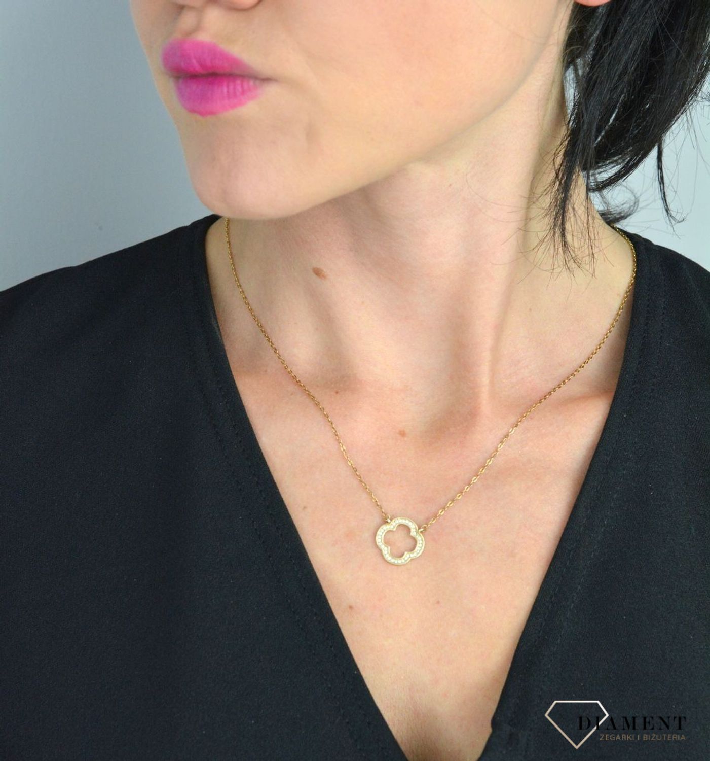 Srebrny naszyjnik pozłacany celebrytka koniczynka z cyrkonią DIA-NSZ-KONICZYNKA14-925.jpg