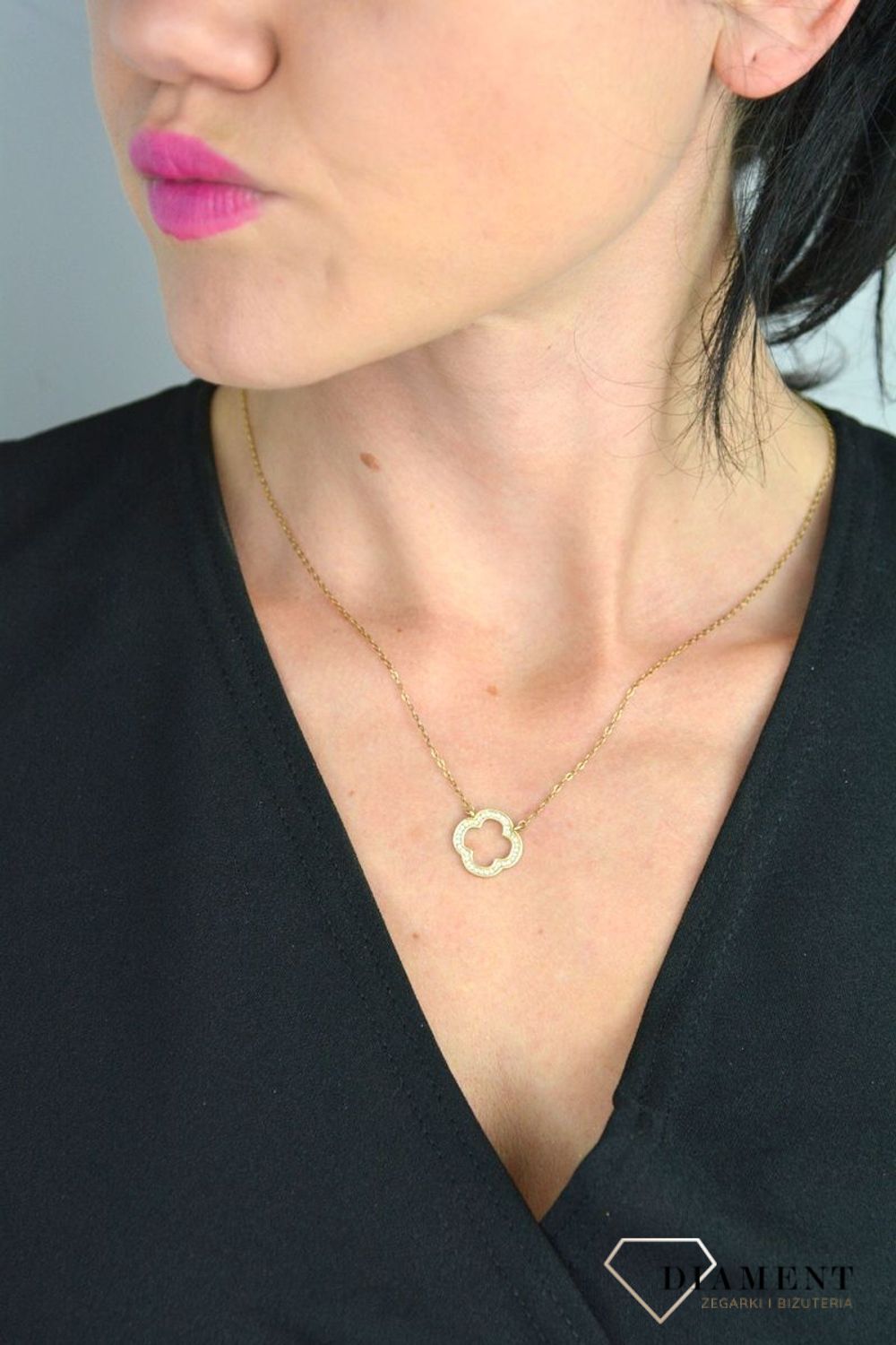 Srebrny naszyjnik pozłacany celebrytka koniczynka z cyrkonią DIA-NSZ-KONICZYNKA14-925.jpg