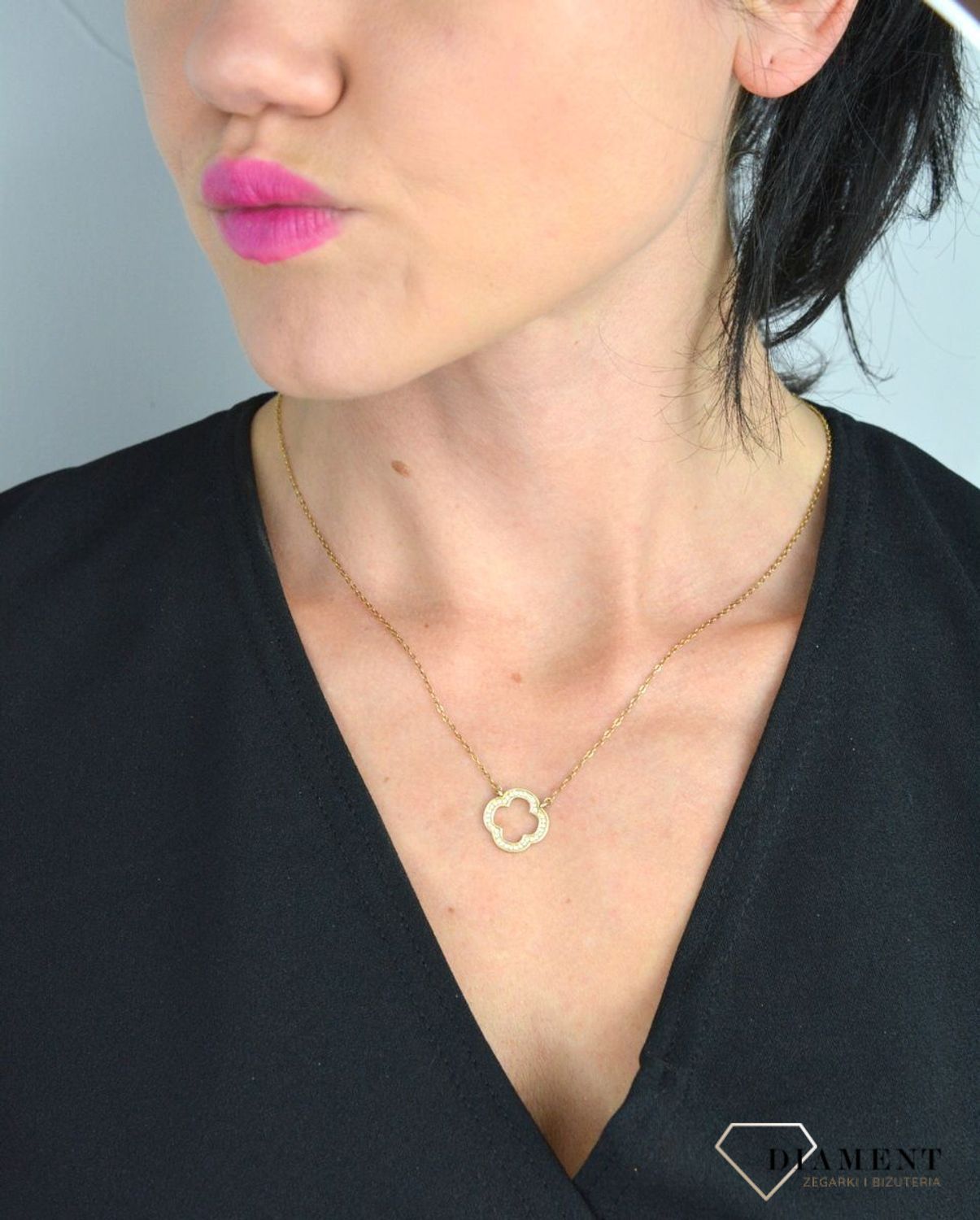 Srebrny naszyjnik pozłacany celebrytka koniczynka z cyrkonią DIA-NSZ-KONICZYNKA14-925.jpg