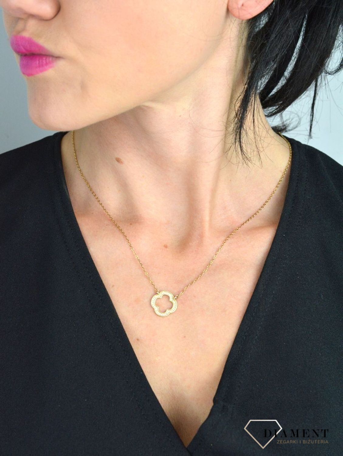 Srebrny naszyjnik pozłacany celebrytka koniczynka z cyrkonią DIA-NSZ-KONICZYNKA14-925.jpg