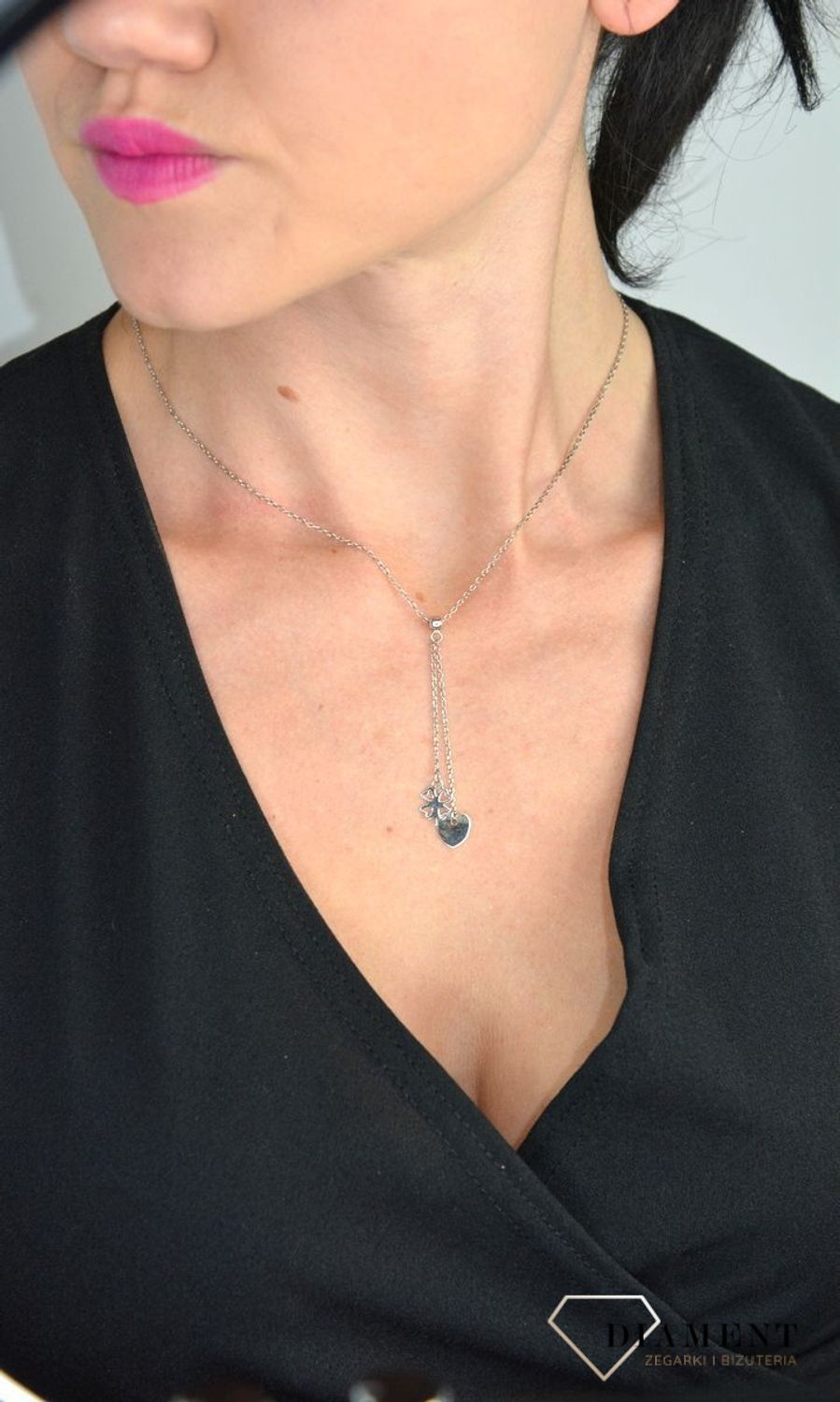 Srebrny naszyjnik celebrytka krawatka wiszące koniczynka i serce DIA-NSZ-KONICZYNKA2-925.jpg