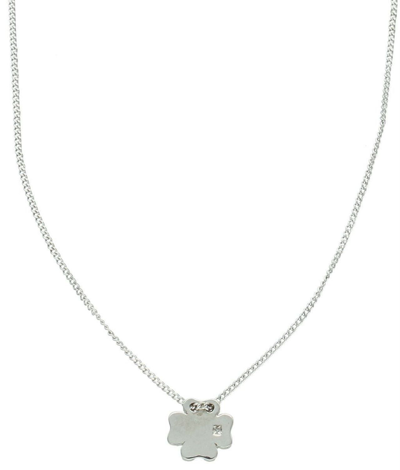 Delikatny srebrny naszyjnik celebrytka DIA-NSZ-KONICZYNKA3-925 z zawieszką w kształcie koniczynki. Próba 925, długość 38+3 cm, waga 2,18 g. Idealny jako talizman szczęścia lub prezent.1.jpg