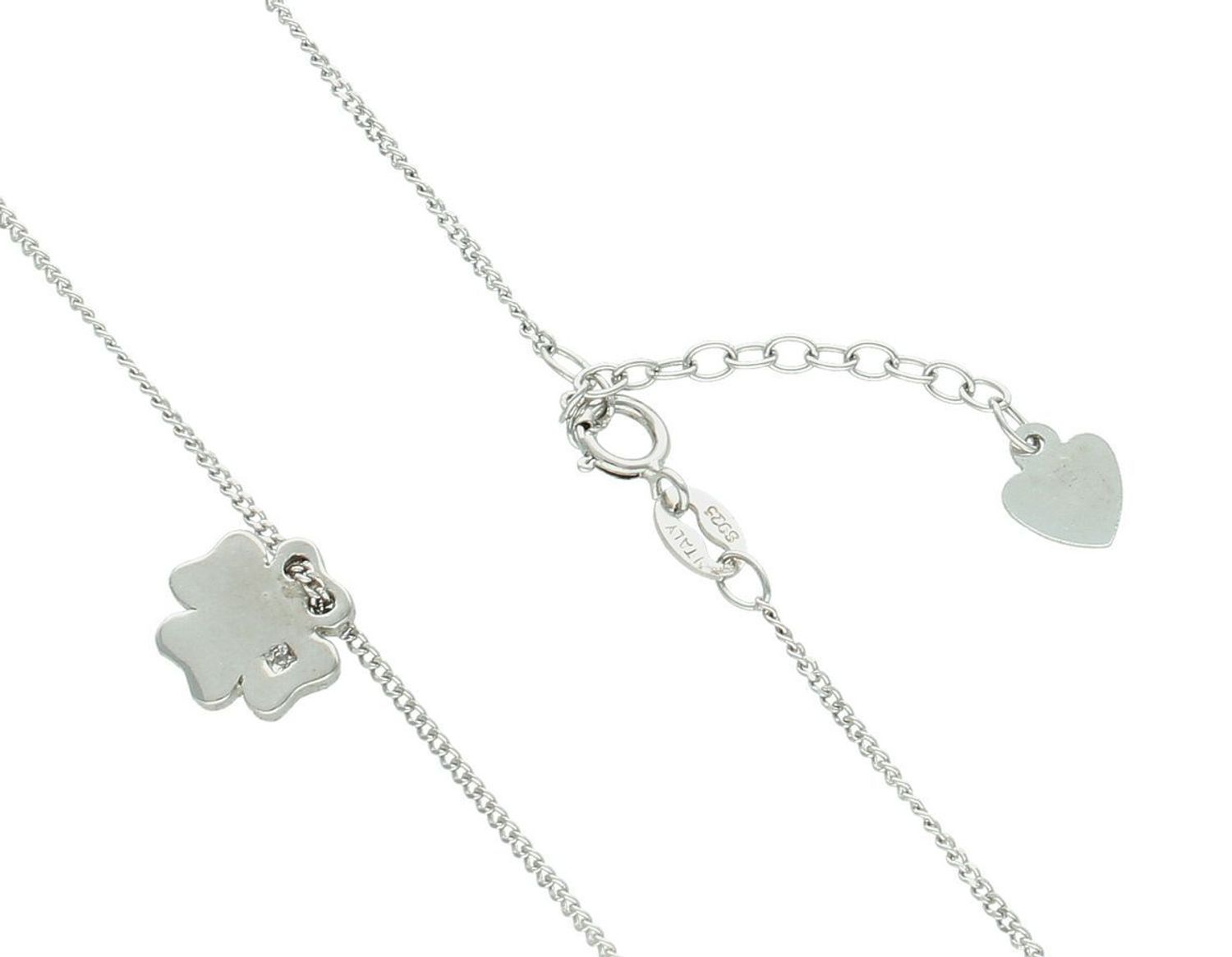 Delikatny srebrny naszyjnik celebrytka DIA-NSZ-KONICZYNKA3-925 z zawieszką w kształcie koniczynki. Próba 925, długość 38+3 cm, waga 2,18 g. Idealny jako talizman szczęścia lub prezent.1.jpg