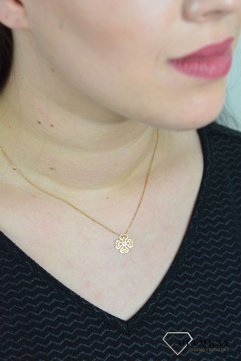 Srebrny naszyjnik celebrytka ażurowa pozłacana koniczynka DIA-NSZ-KONICZYNKA32-925.jpg