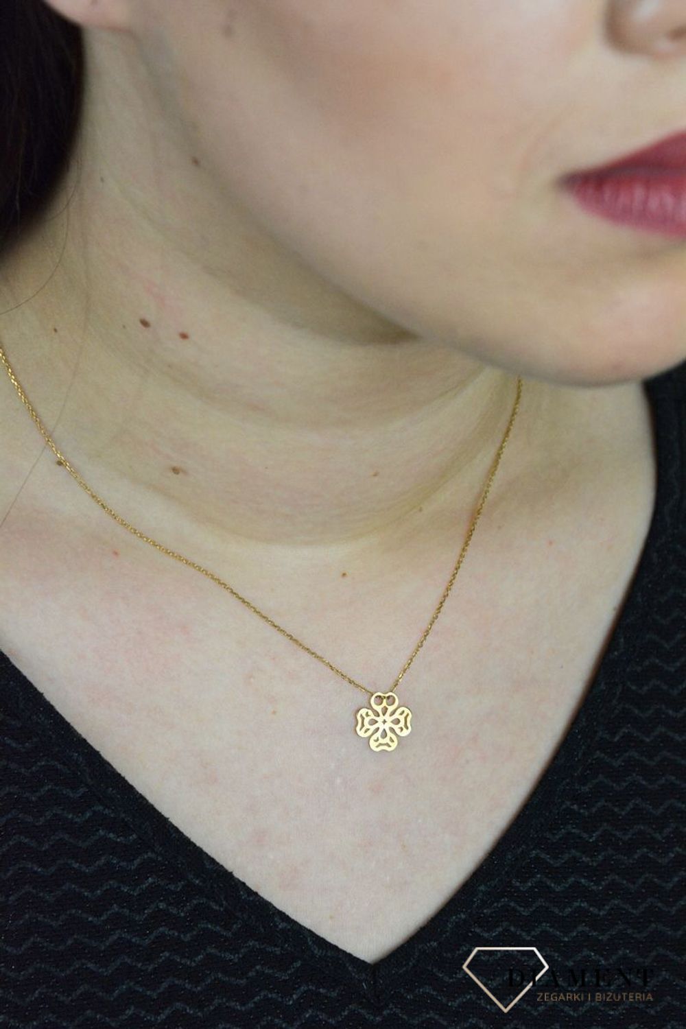 Srebrny naszyjnik celebrytka ażurowa pozłacana koniczynka DIA-NSZ-KONICZYNKA32-925.jpg