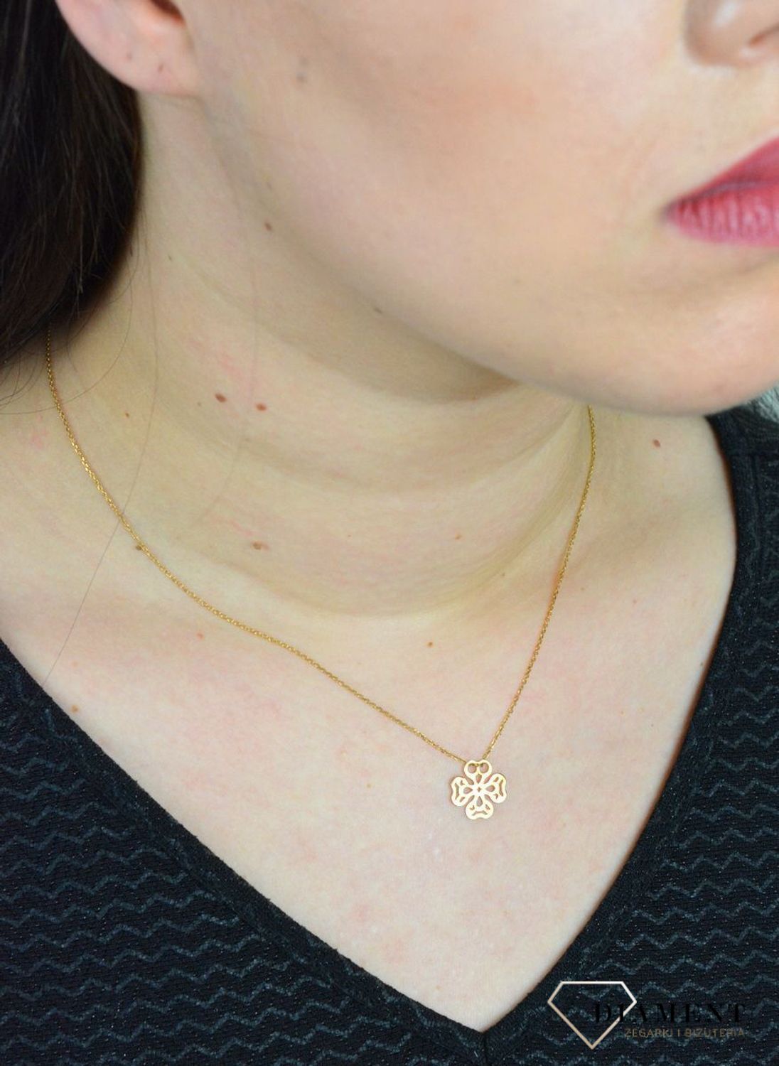 Srebrny naszyjnik celebrytka ażurowa pozłacana koniczynka DIA-NSZ-KONICZYNKA32-925.jpg