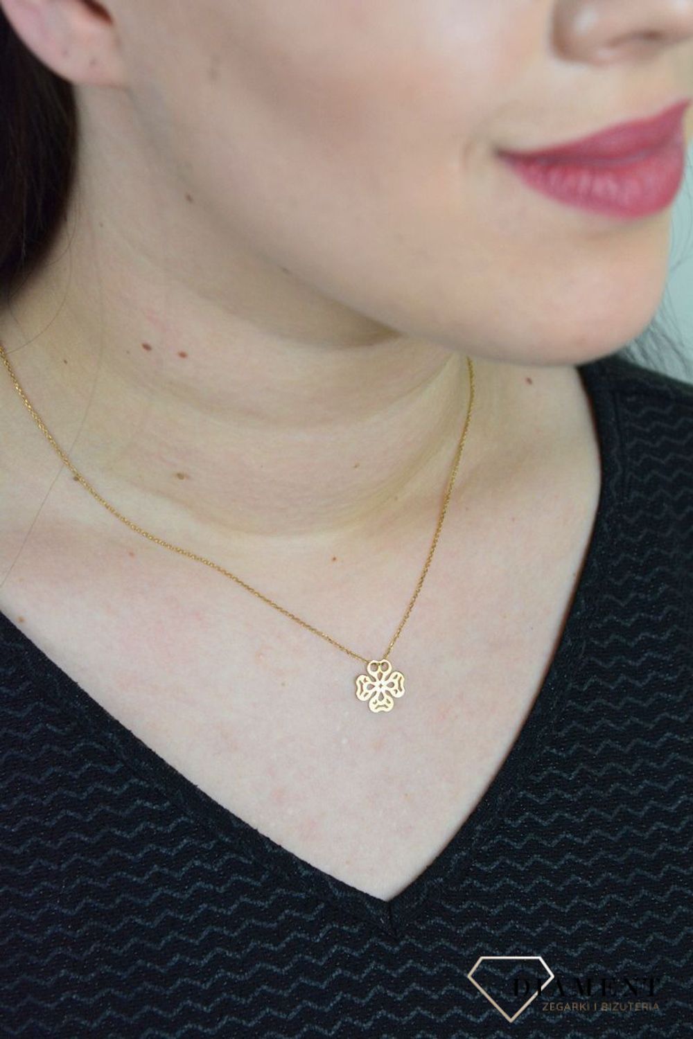 Srebrny naszyjnik celebrytka ażurowa pozłacana koniczynka DIA-NSZ-KONICZYNKA32-925.jpg
