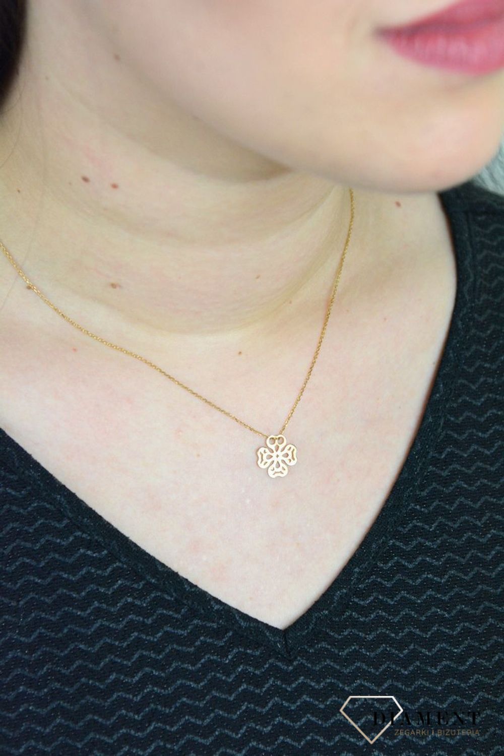 Srebrny naszyjnik celebrytka ażurowa pozłacana koniczynka DIA-NSZ-KONICZYNKA32-925.jpg