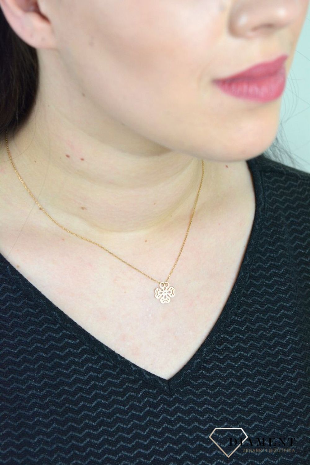 Srebrny naszyjnik celebrytka ażurowa pozłacana koniczynka DIA-NSZ-KONICZYNKA32-925.jpg