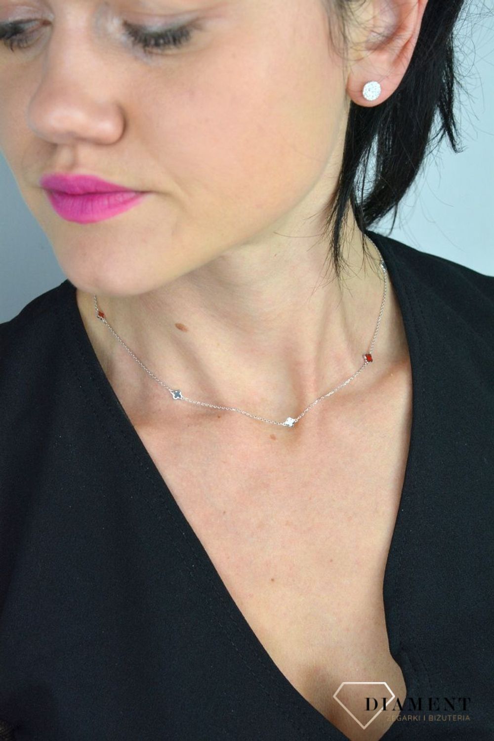 Naszyjnik srebrny 'kolorowa koniczynka' DIA-NSZ-KONICZYNKA8-925.jpg