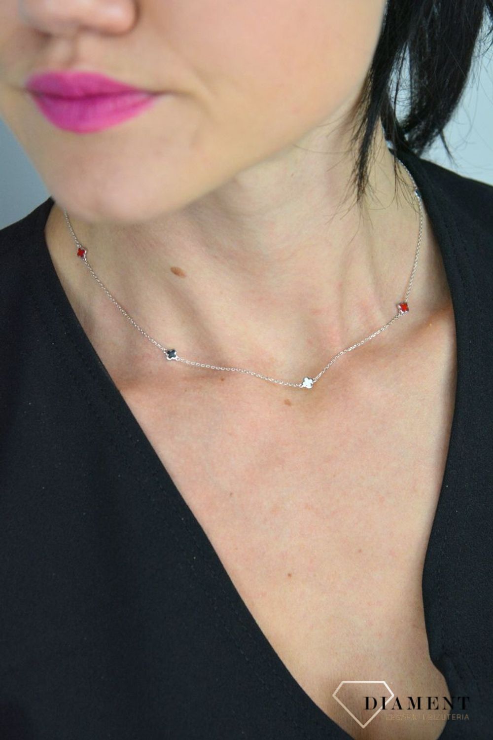 Naszyjnik srebrny 'kolorowa koniczynka' DIA-NSZ-KONICZYNKA8-925.jpg