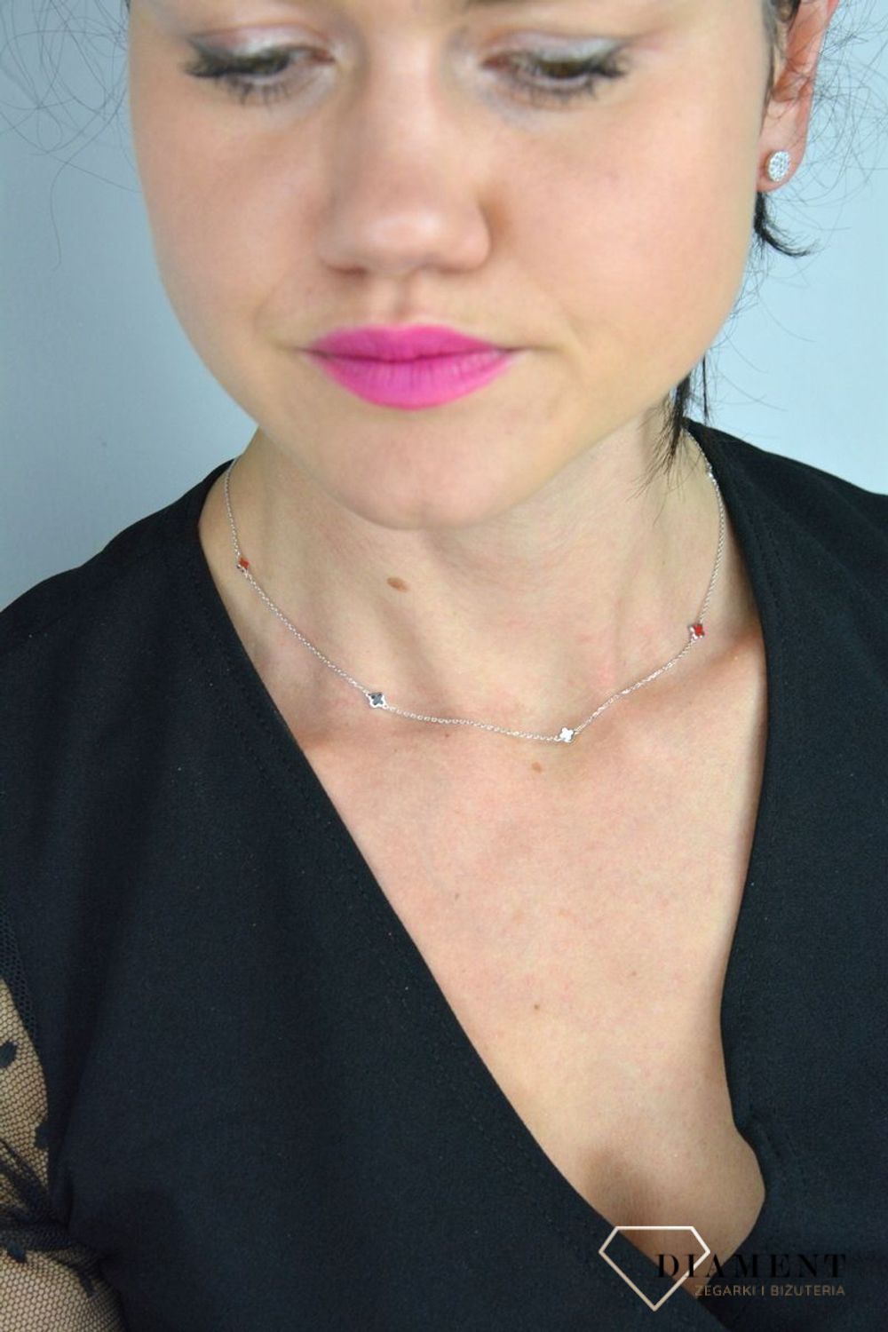 Naszyjnik srebrny 'kolorowa koniczynka' DIA-NSZ-KONICZYNKA8-925.jpg