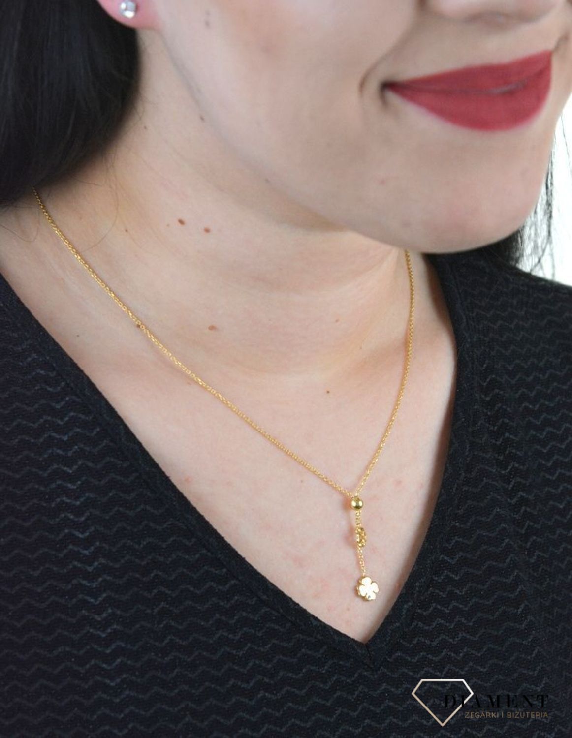 Srebrny naszyjnik celebrytka pozłacana dwie koniczynki DIA-NSZ-KRAWATKA14-925.jpg