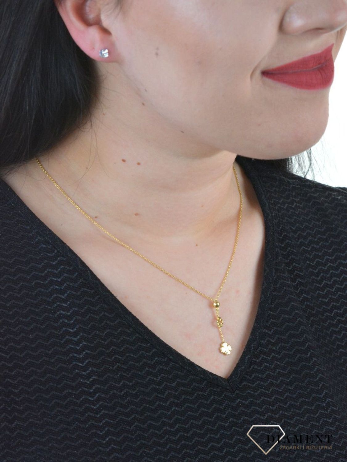 Srebrny naszyjnik celebrytka pozłacana dwie koniczynki DIA-NSZ-KRAWATKA14-925.jpg