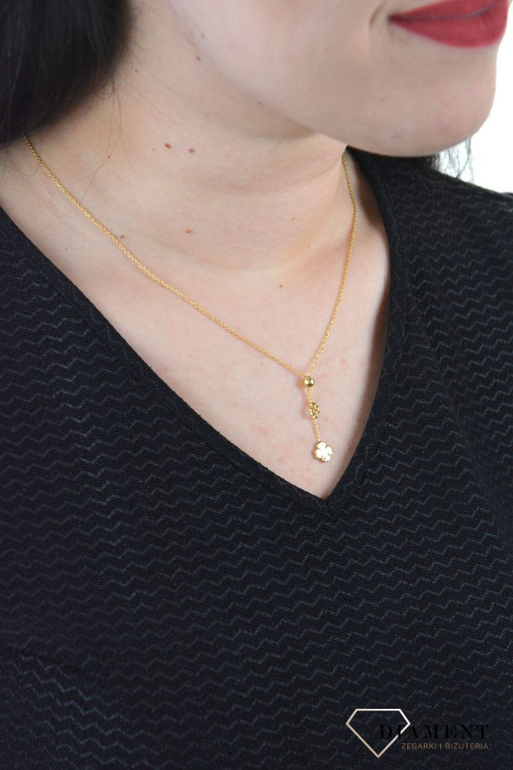 Srebrny naszyjnik celebrytka pozłacana dwie koniczynki DIA-NSZ-KRAWATKA14-925.jpg