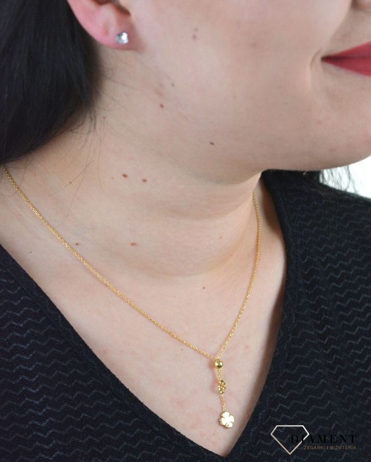 Srebrny naszyjnik celebrytka pozłacana dwie koniczynki DIA-NSZ-KRAWATKA14-925.jpg