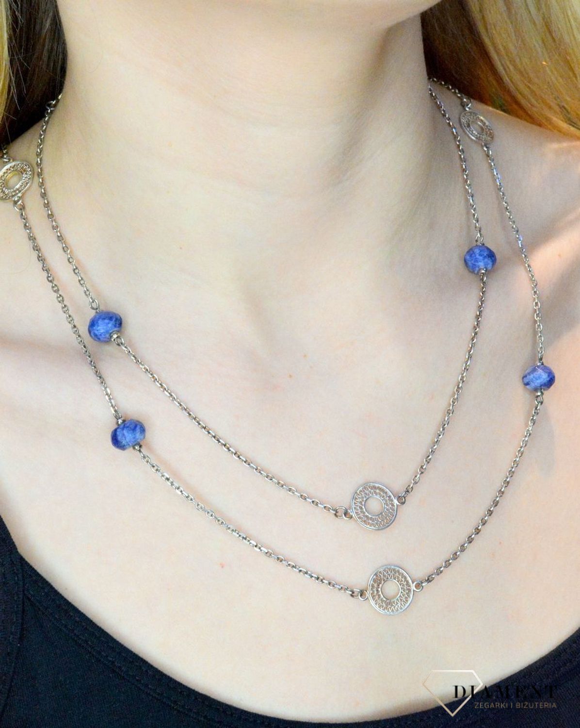 Naszyjnik z pięknym niebieskim kamieniem idealnie sprawdzi się do codziennych, letnich stylizacji. Naszyjnik wykonany z najwyższej próby srebra 925..jpg