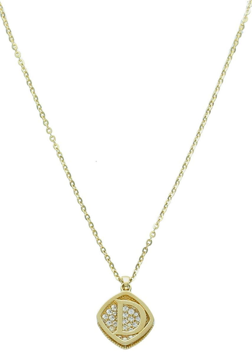 Naszyjnik damski pozłacany srebro 925 z literką D i cyrkonią. Długość 40 + 3 cm, zawieszki o wielkości 1,1 cm. Subtelna, personalizowana biżuteria na prezent.1.jpg