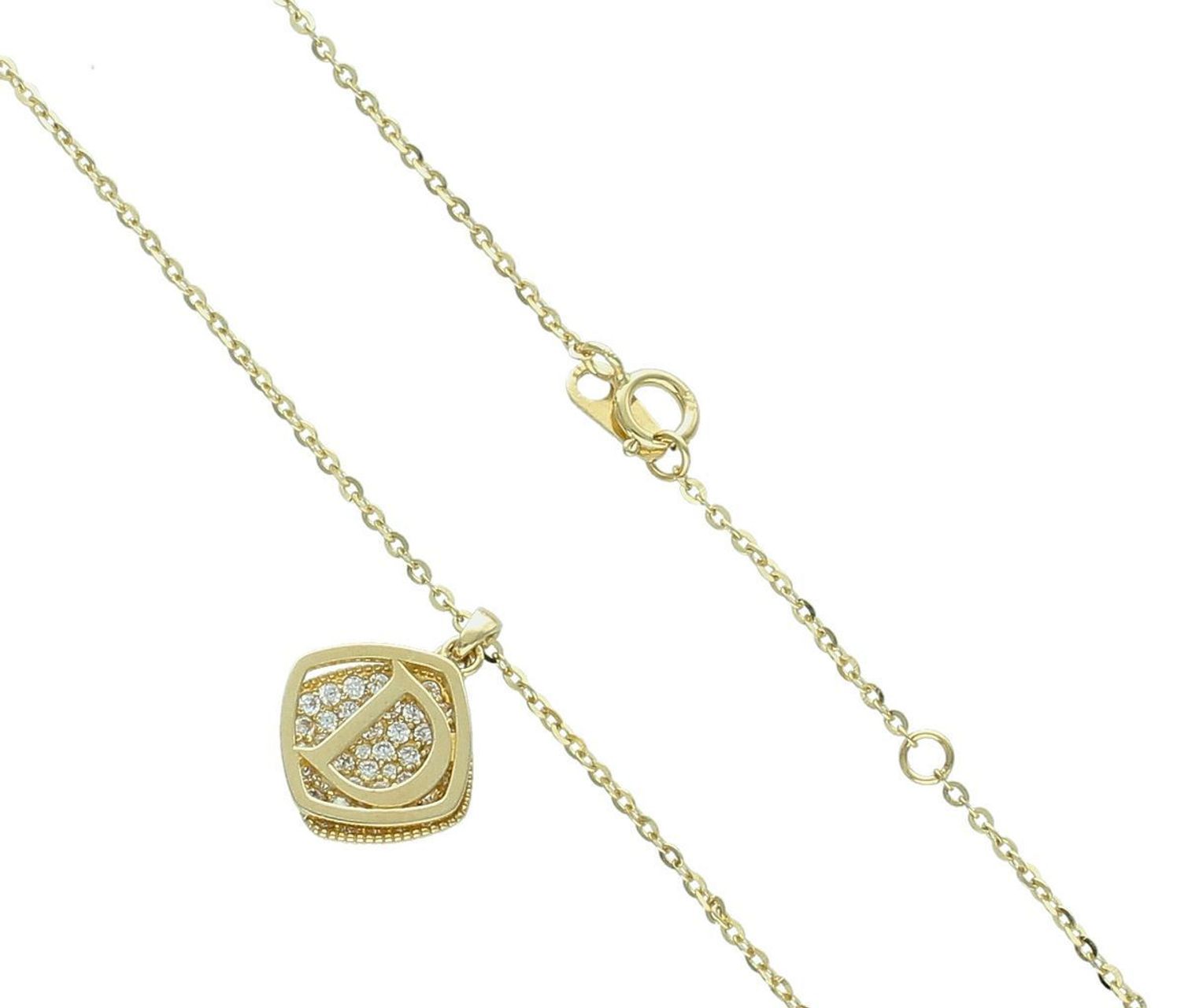Naszyjnik damski pozłacany srebro 925 z literką D i cyrkonią. Długość 40 + 3 cm, zawieszki o wielkości 1,1 cm. Subtelna, personalizowana biżuteria na prezent.1.jpg