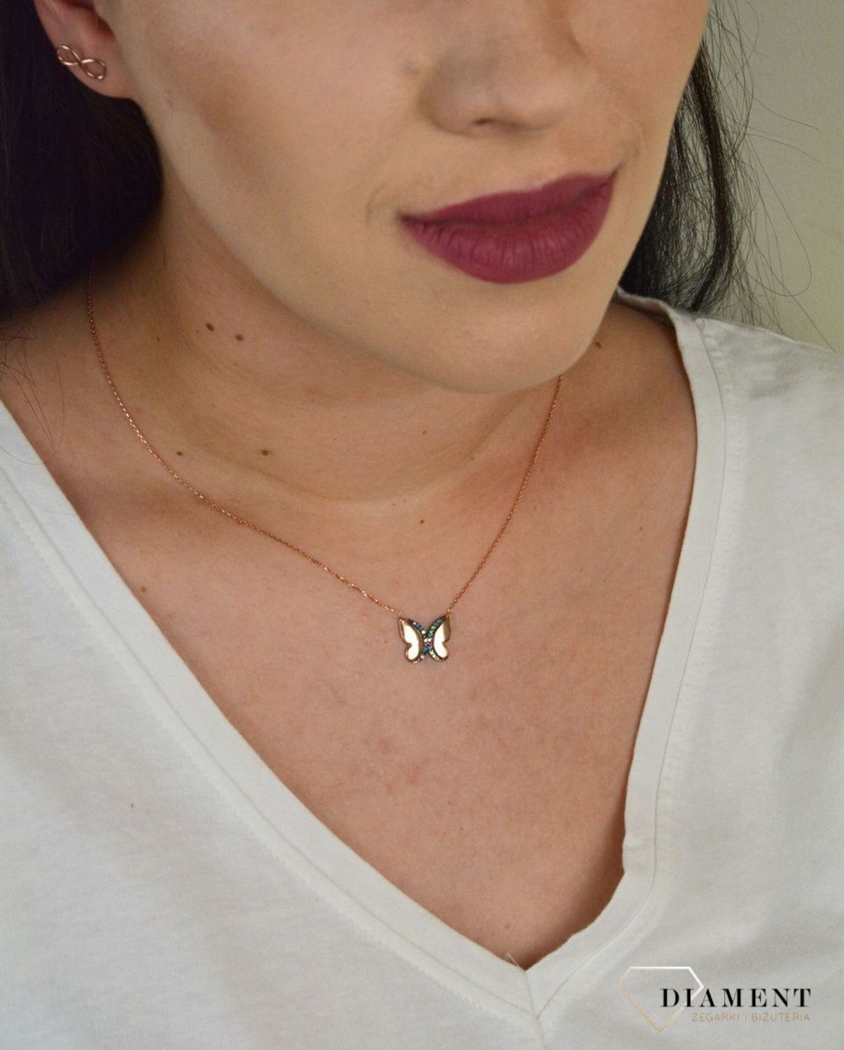 Srebrny naszyjnik celebrytka 'Kolorowy motylek' różowe złoto DIA-NSZ-MOTYL1-925.jpg