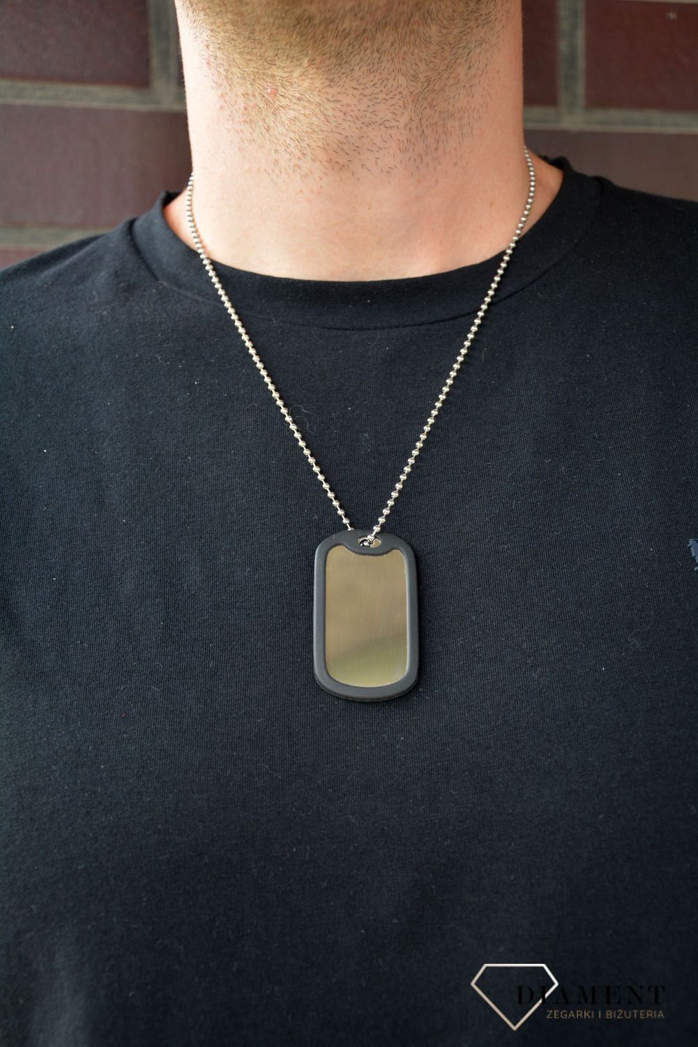 Naszyjnik srebrny nieśmiertelnik z czarną gumka DIA-NAS-N231829-STAL..jpg