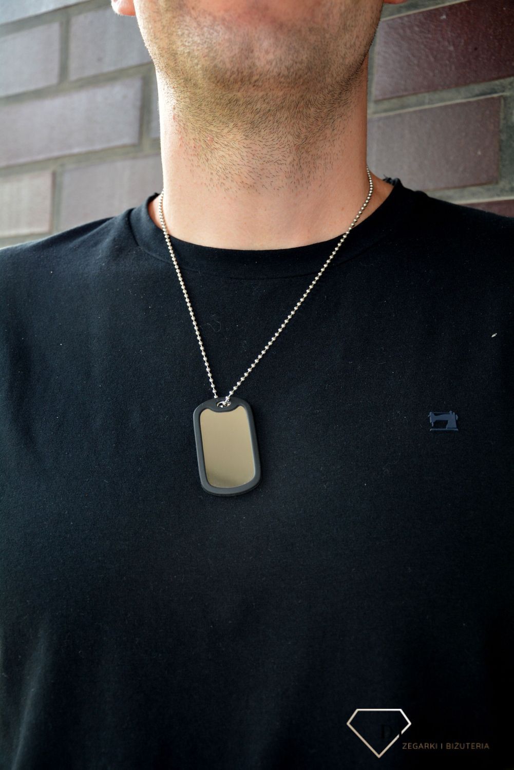Naszyjnik srebrny nieśmiertelnik z czarną gumka DIA-NAS-N231829-STAL..jpg