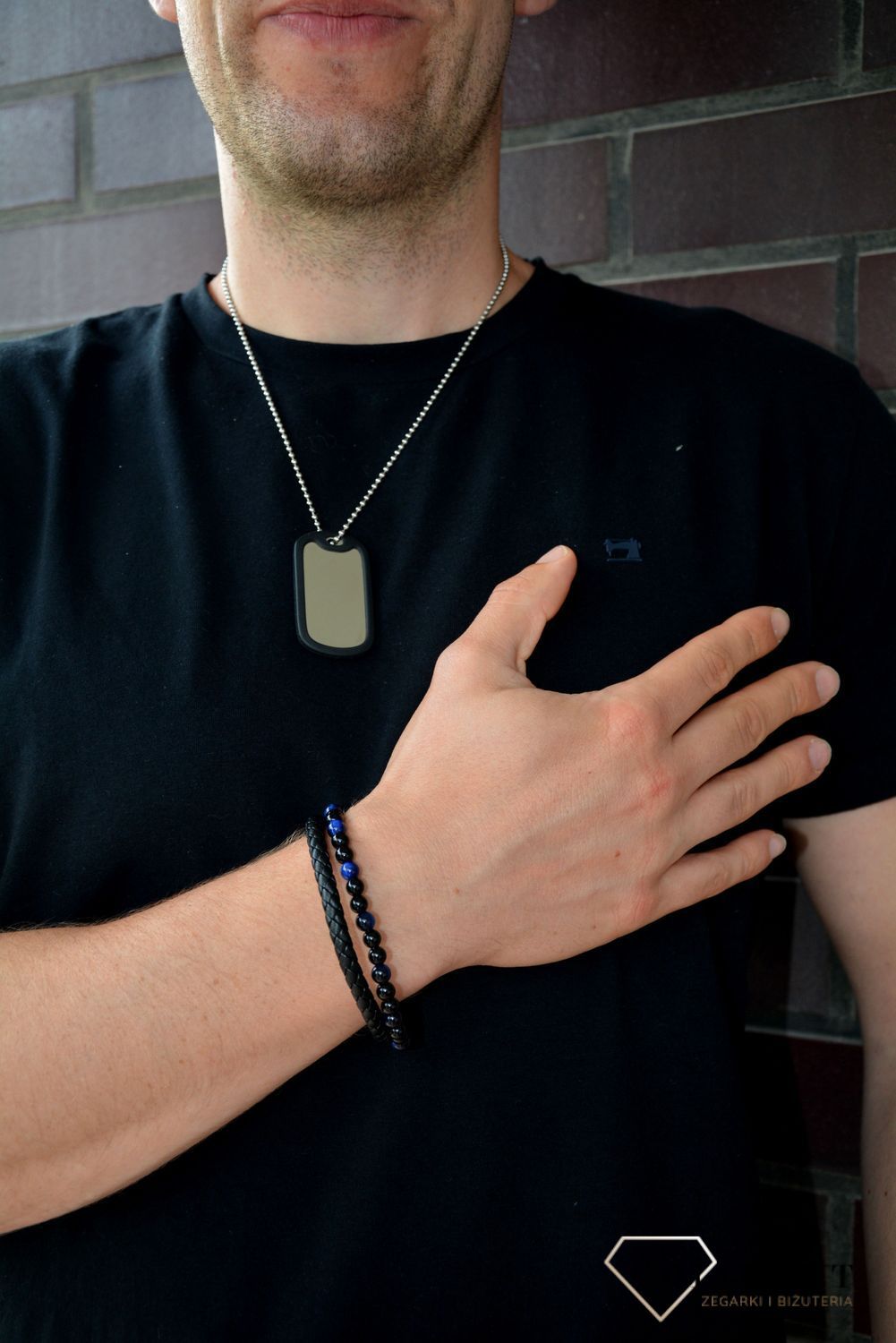 Naszyjnik srebrny nieśmiertelnik z czarną gumka DIA-NAS-N231829-STAL..jpg