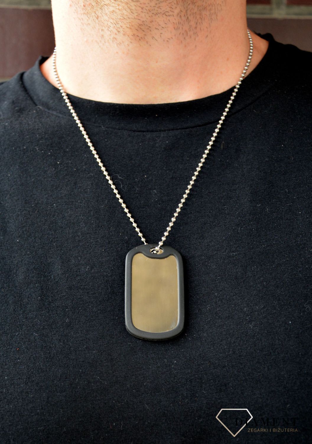 Naszyjnik srebrny nieśmiertelnik z czarną gumka DIA-NAS-N231829-STAL..jpg