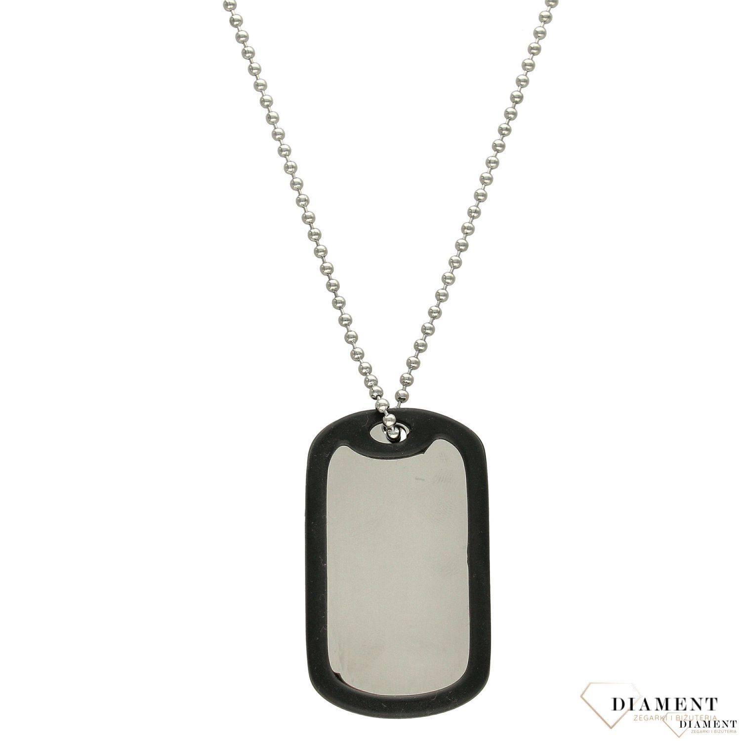 Naszyjnik srebrny nieśmiertelnik z czarną gumka DIA-NAS-N231829-STAL..jpg