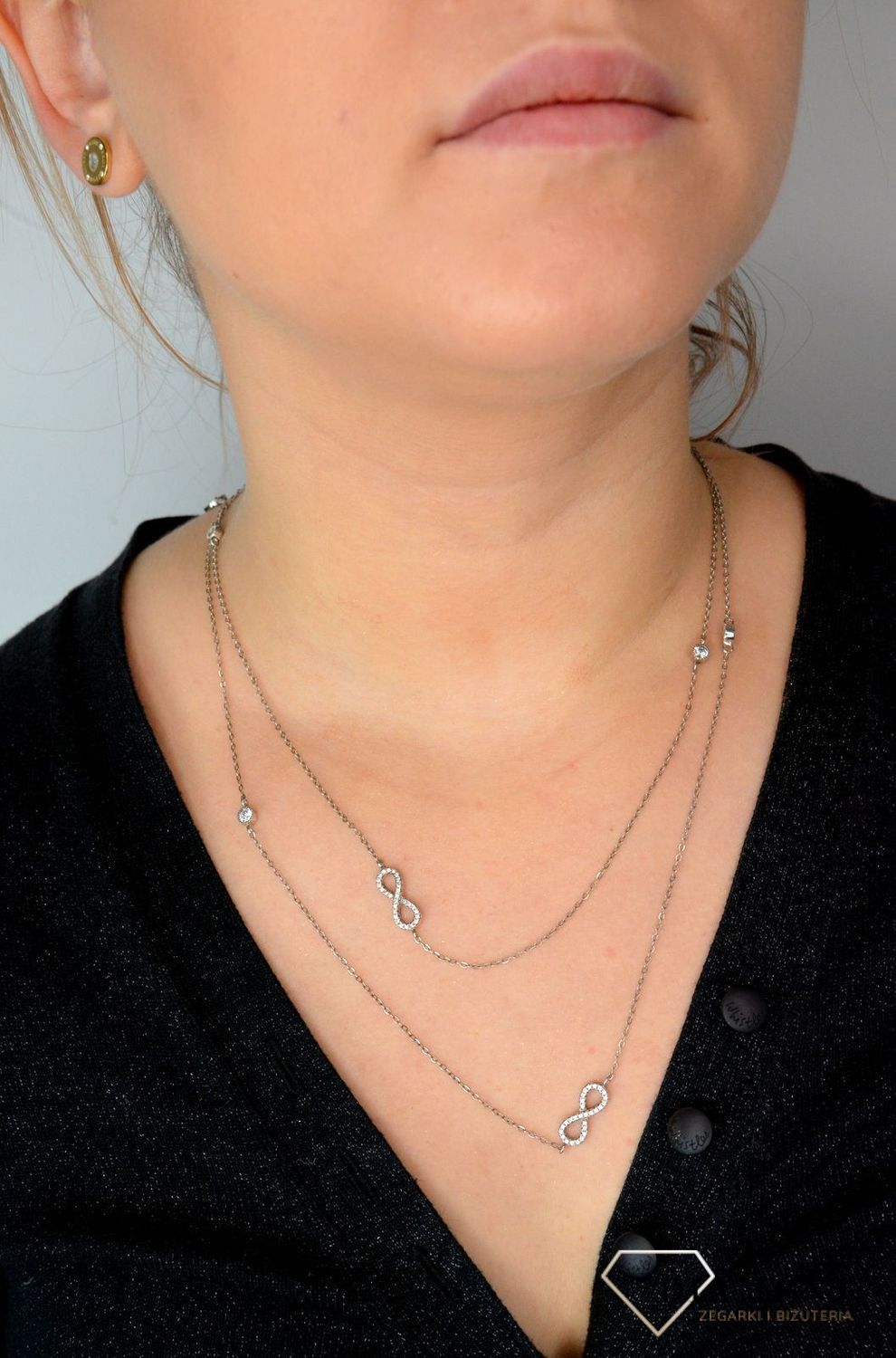 Srebrny naszyjnik długa celebrytka z cyrkonią DIA-NSZ-NIESKONCZONOSC1-925.jpg