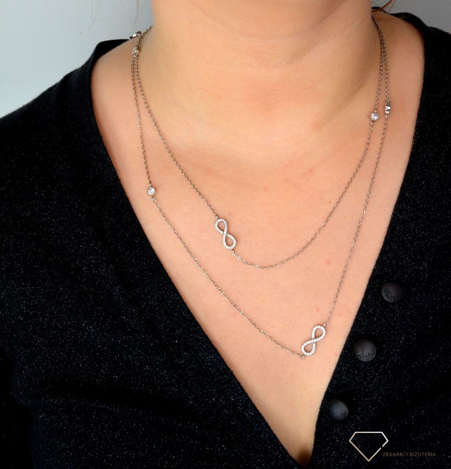 Srebrny naszyjnik długa celebrytka z cyrkonią DIA-NSZ-NIESKONCZONOSC1-925.jpg