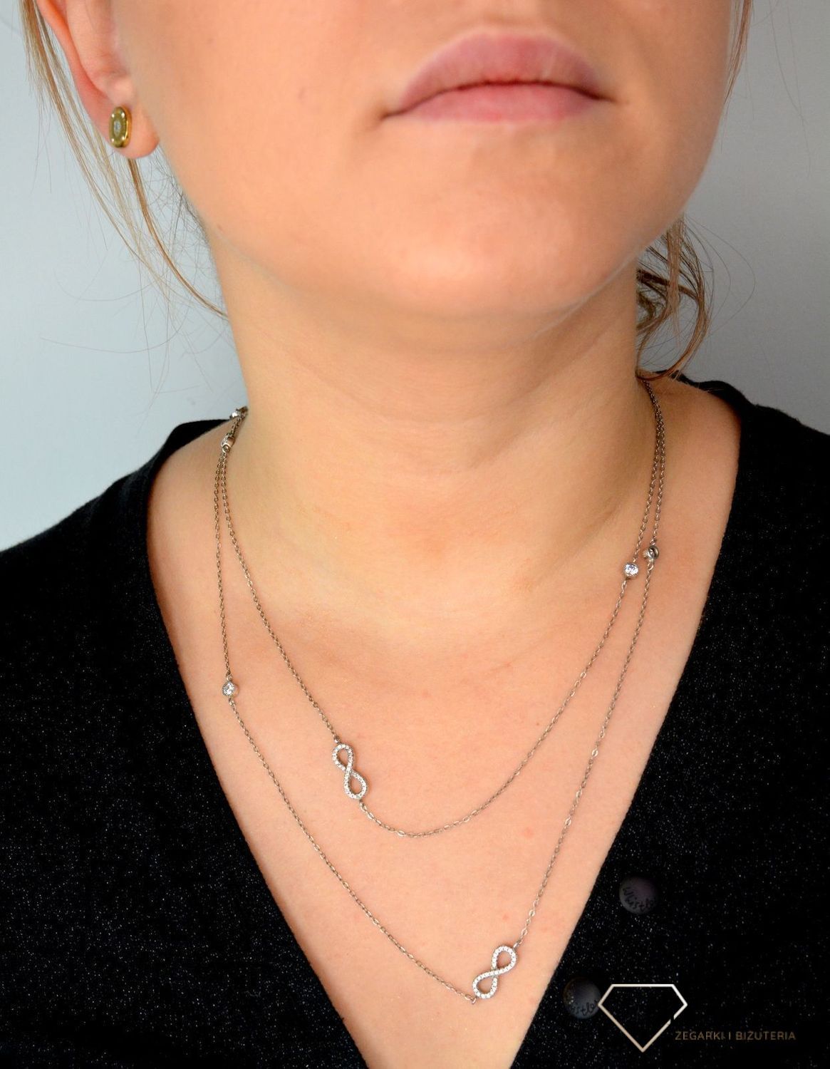 Srebrny naszyjnik długa celebrytka z cyrkonią DIA-NSZ-NIESKONCZONOSC1-925.jpg